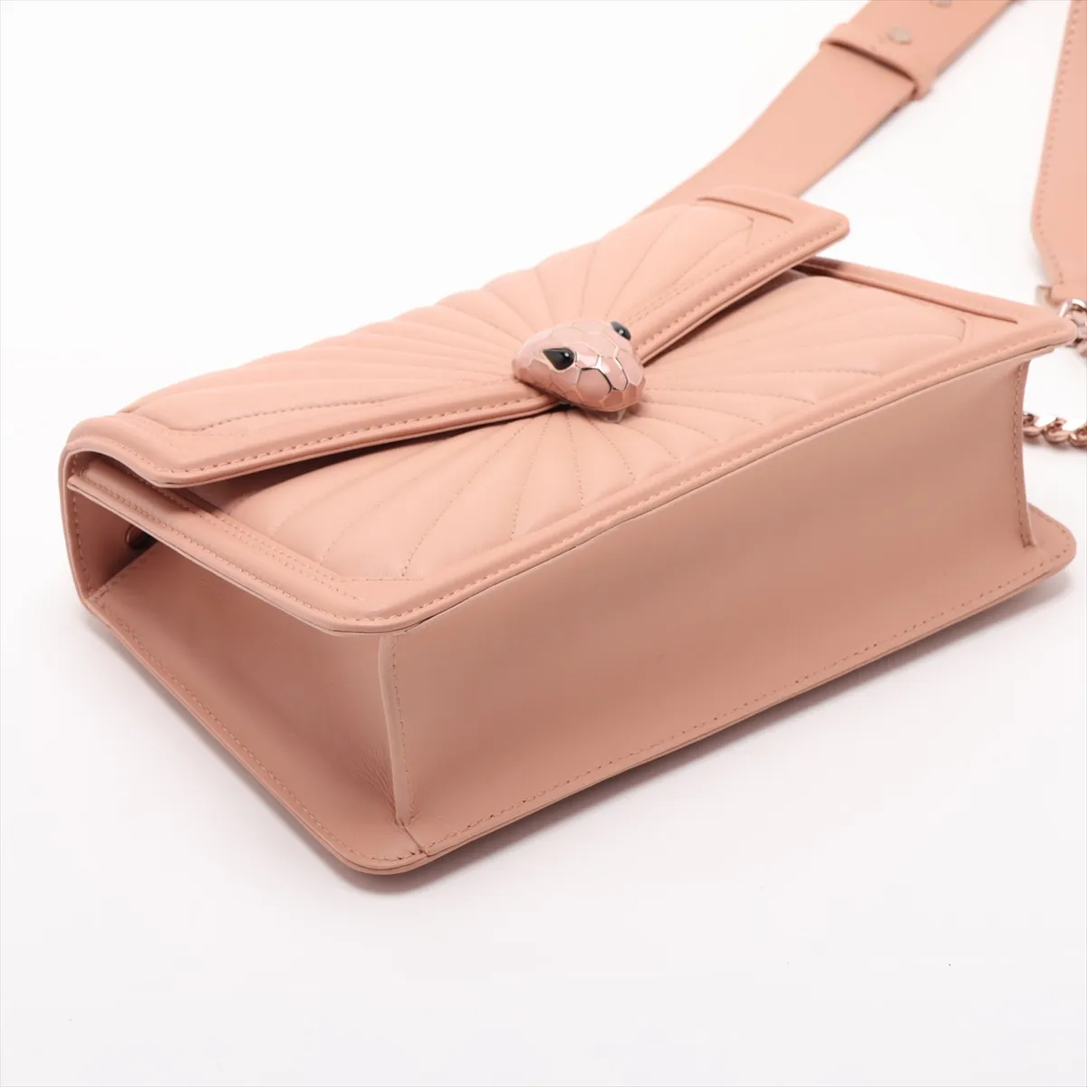 Serpenti Leather Chain Shoulder Bag, Beige, with Mirror — view 4