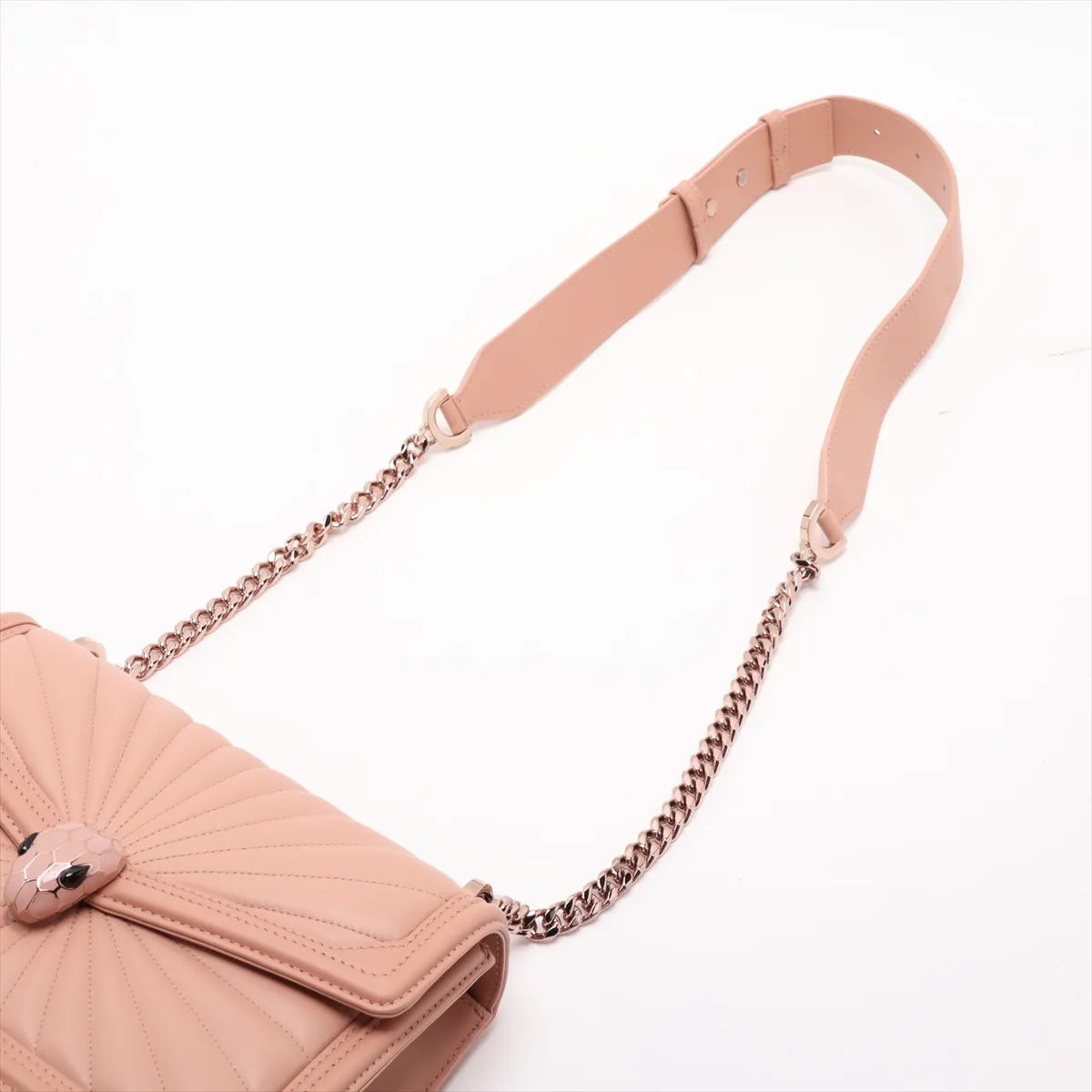 Serpenti Leather Chain Shoulder Bag, Beige, with Mirror — view 5