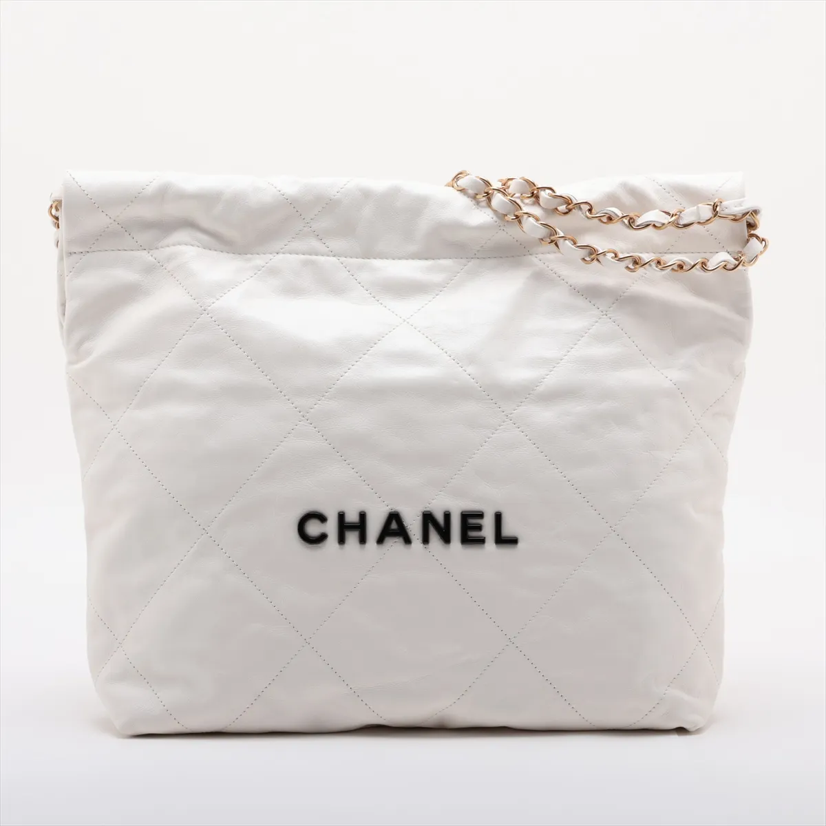 22 Small Shiny Calfskin Chain Shoulder Bag, White with Gold Hardware, EN5G5G5J, Random Plate, AS3260
