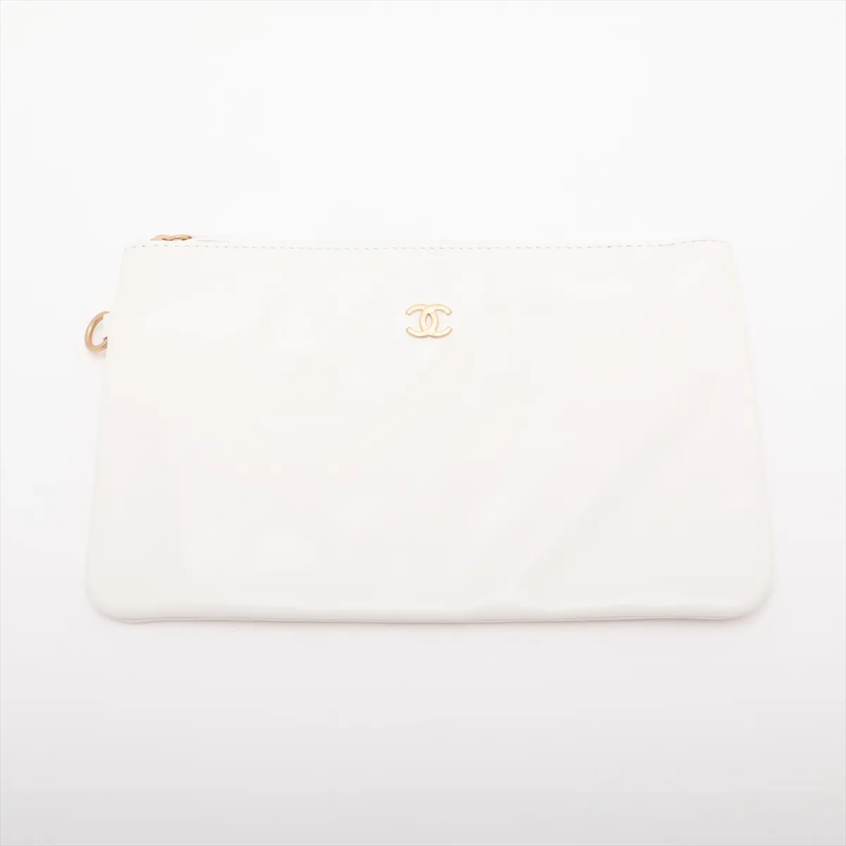 22 Small Shiny Calfskin Chain Shoulder Bag, White with Gold Hardware, EN5G5G5J, Random Plate, AS3260 — view 11
