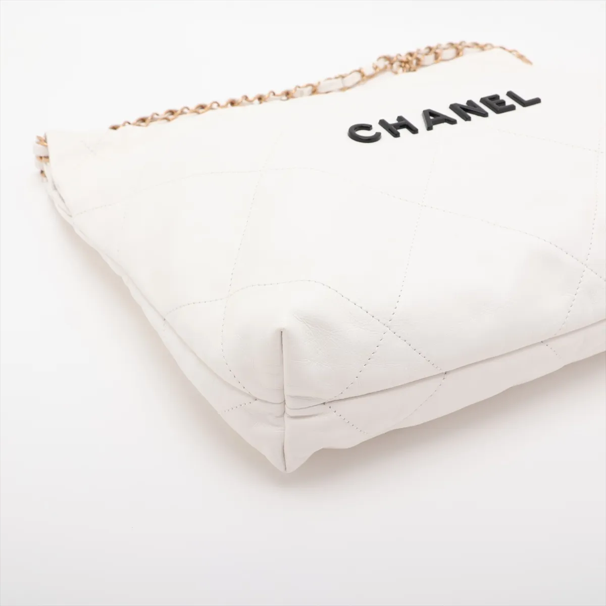 22 Small Shiny Calfskin Chain Shoulder Bag, White with Gold Hardware, EN5G5G5J, Random Plate, AS3260 — view 4