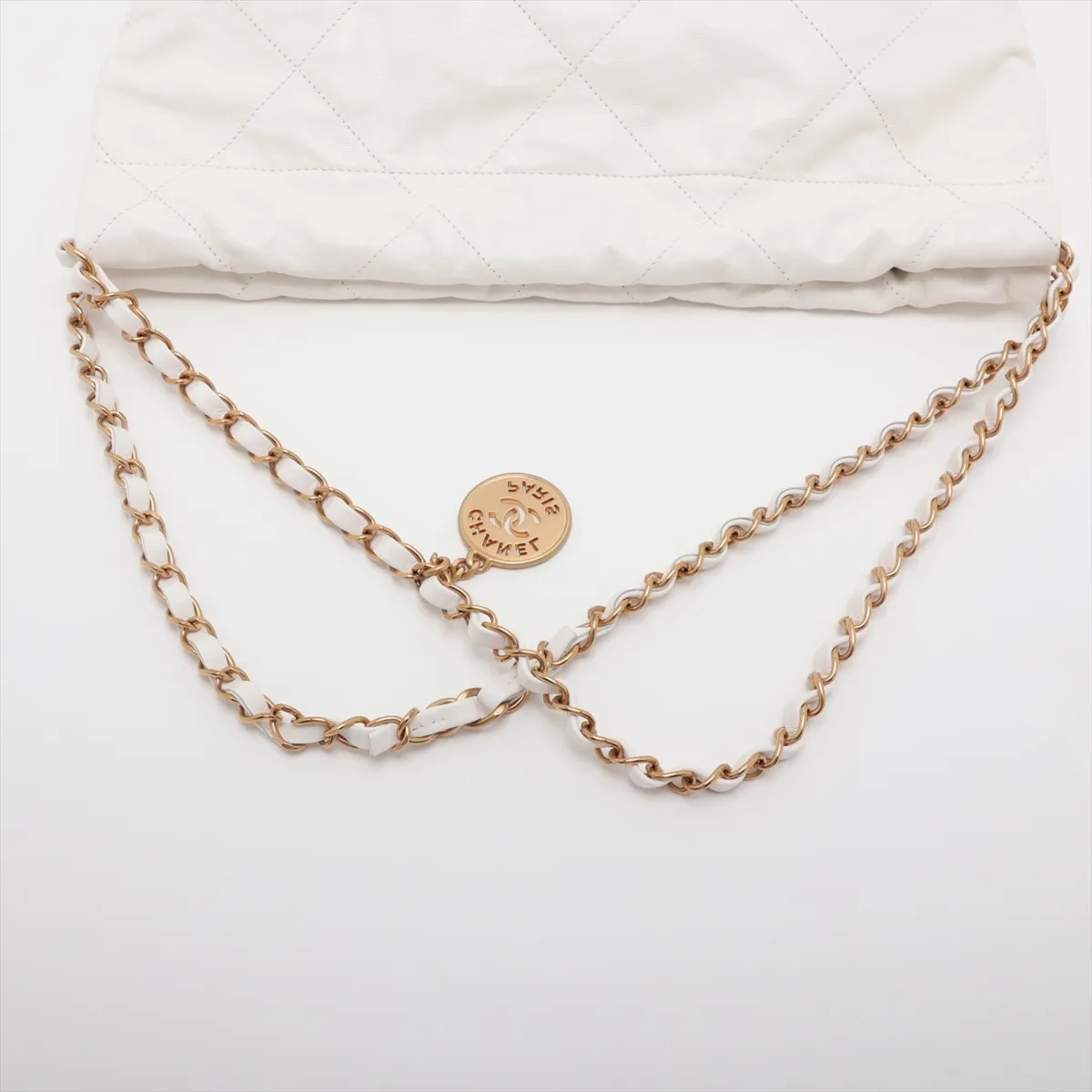 22 Small Shiny Calfskin Chain Shoulder Bag, White with Gold Hardware, EN5G5G5J, Random Plate, AS3260 — view 5