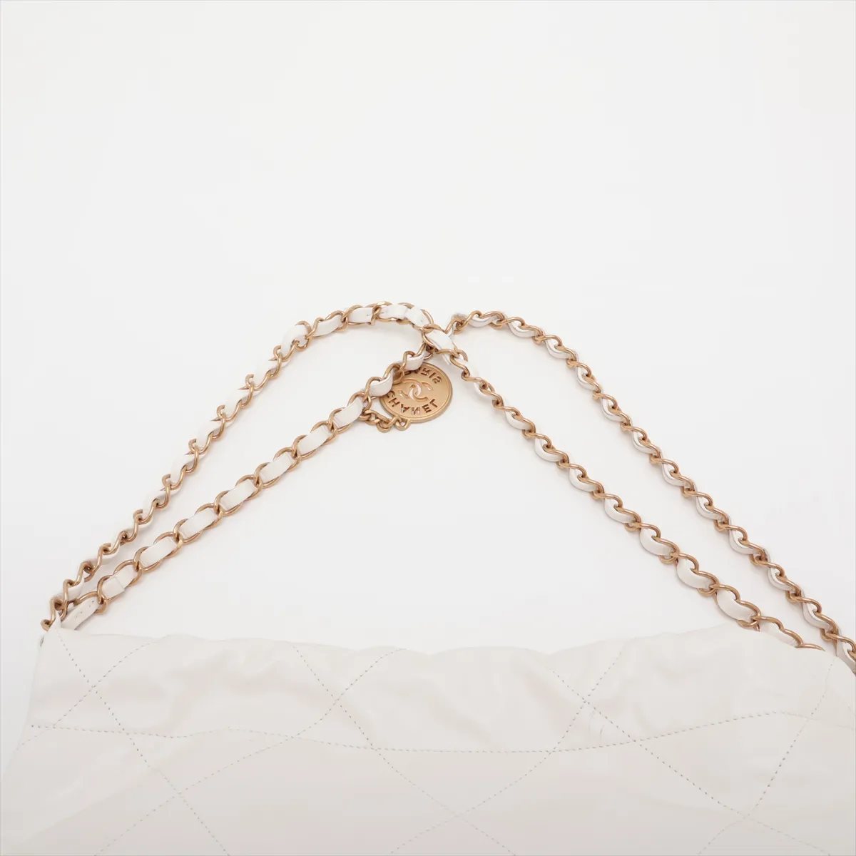 22 Small Shiny Calfskin Chain Shoulder Bag, White with Gold Hardware, EN5G5G5J, Random Plate, AS3260 — view 6