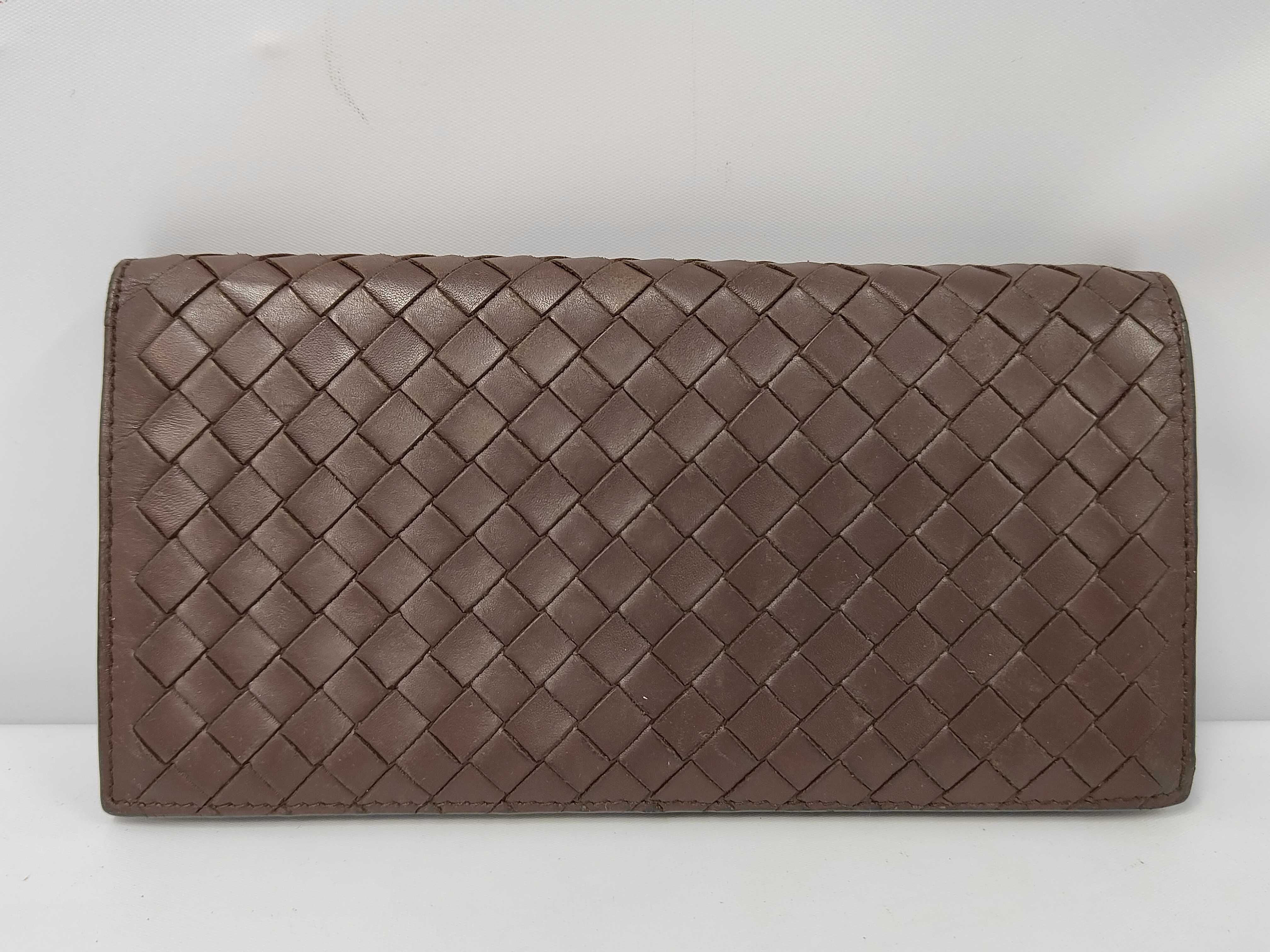 Intrecciato Long Wallet, Leather, Dark Brown