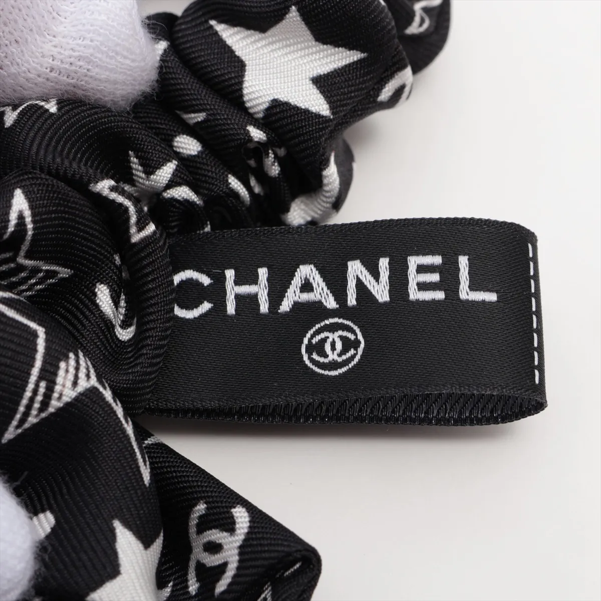 Coco Mark Star Scrunchie, Silk, Black, — view 3