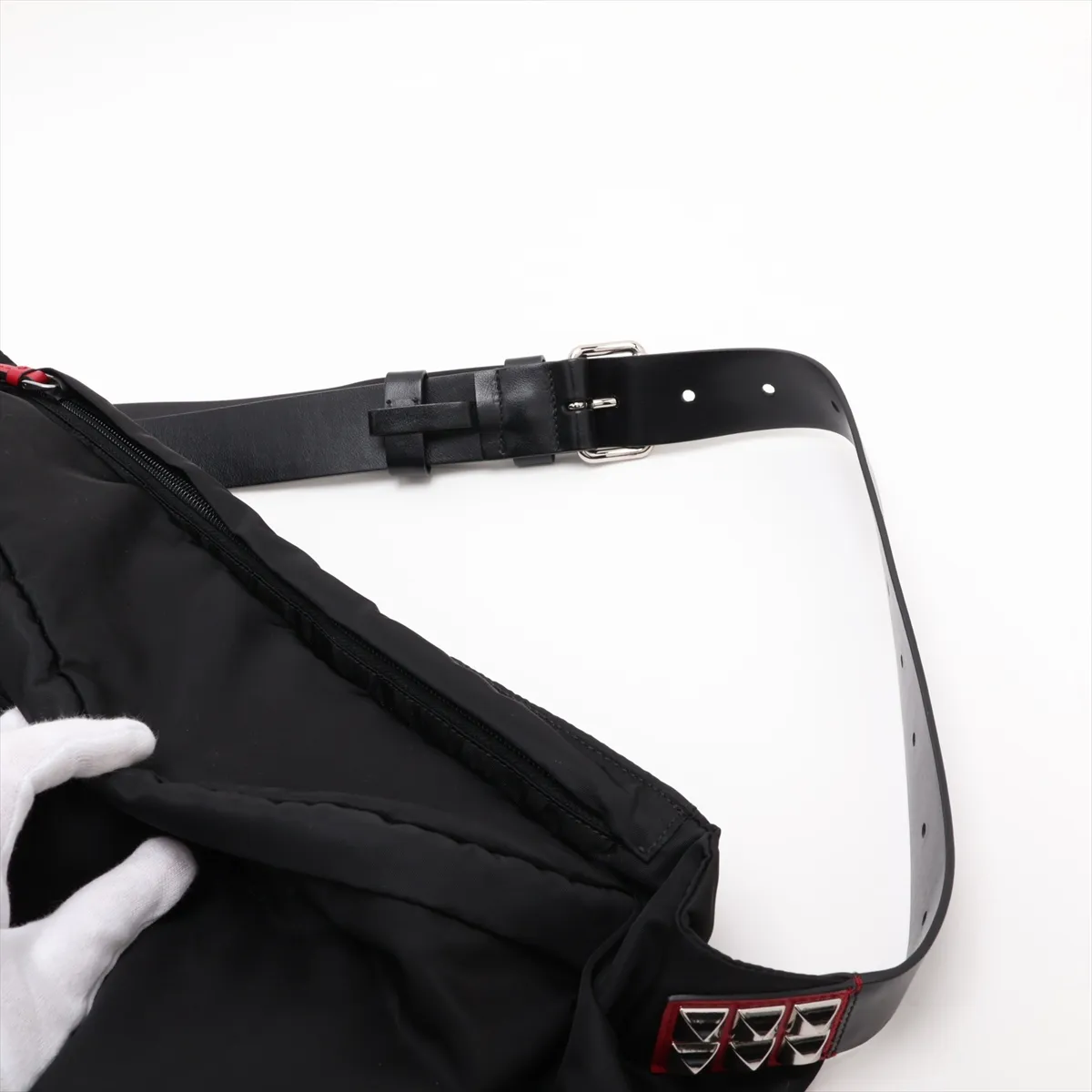 Tessuto Nylon x Leather Body Bag, Black — view 5