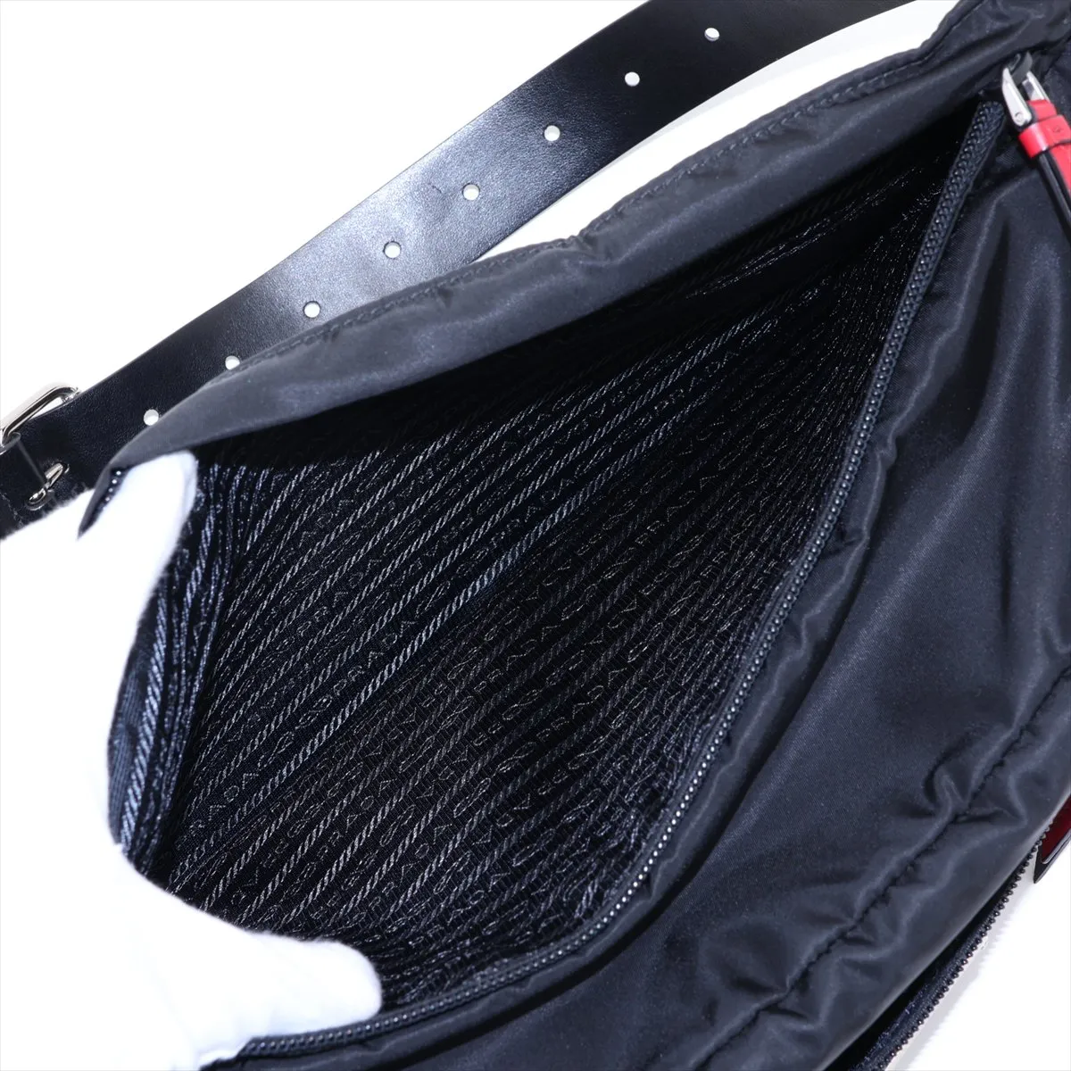 Tessuto Nylon x Leather Body Bag, Black — view 8
