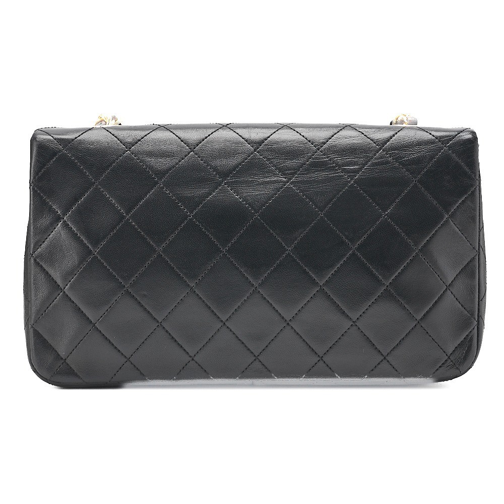 Lambskin Matelassé Full Flap Chain Shoulder Bag, Black, Gold Hardware, Series 1 — view 2