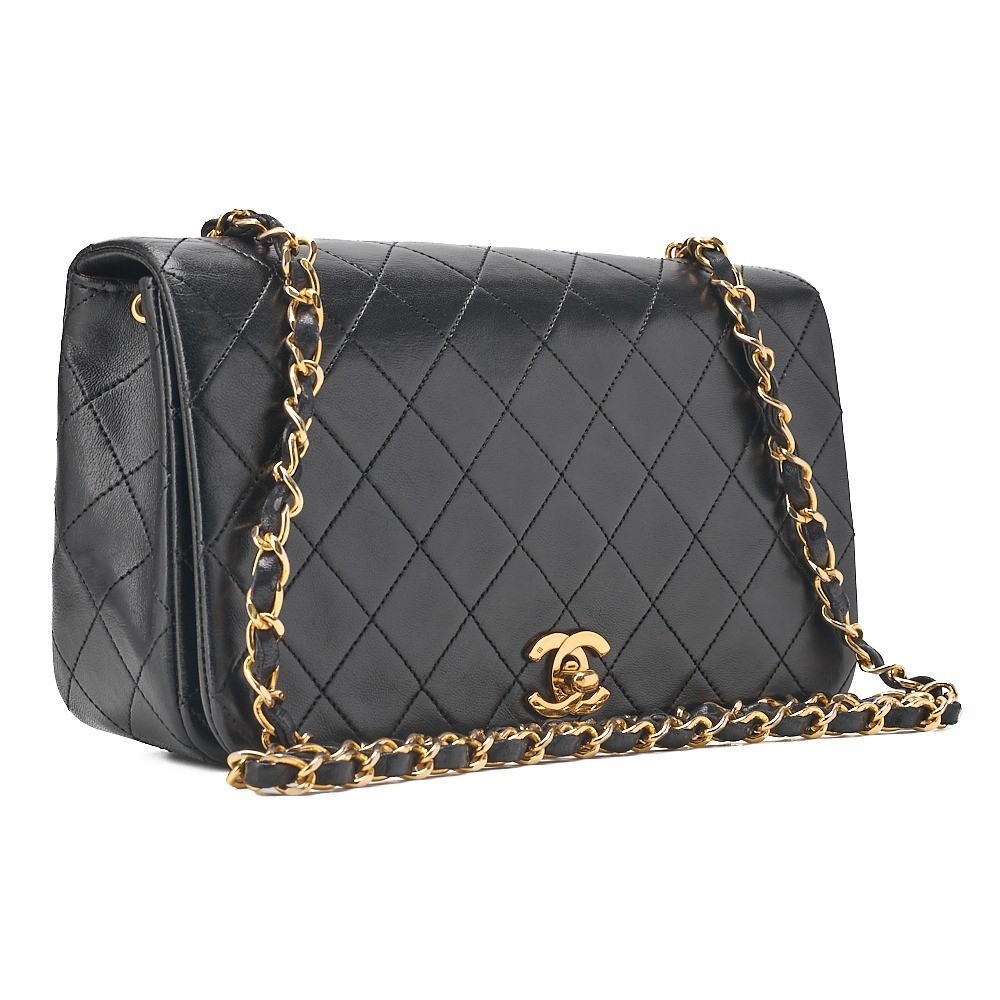 Lambskin Matelassé Full Flap Chain Shoulder Bag, Black, Gold Hardware, Series 1 — view 3