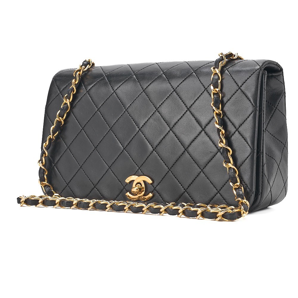 Lambskin Matelassé Full Flap Chain Shoulder Bag, Black, Gold Hardware, Series 1 — view 4
