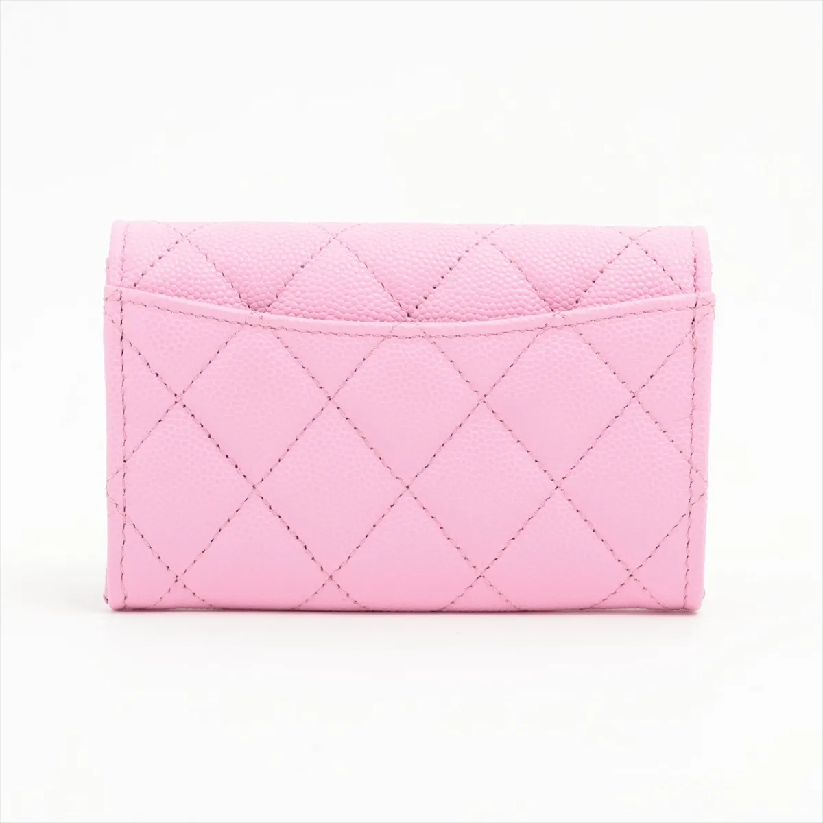 Matelasse caviar skin card case pink gold hardware PUU5JJGG — view 2