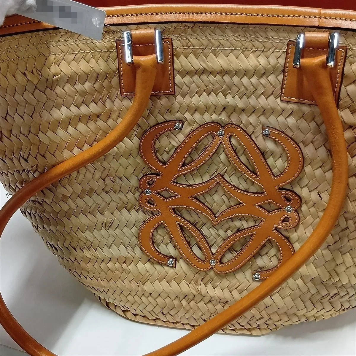 Basket Medium Raffia x Leather Basket Bag Beige x Brown — view 12