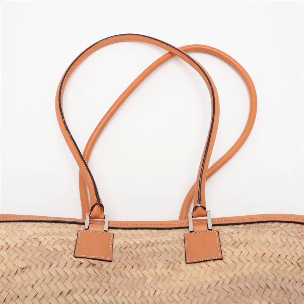 Basket Medium Raffia x Leather Basket Bag Beige x Brown — view 6