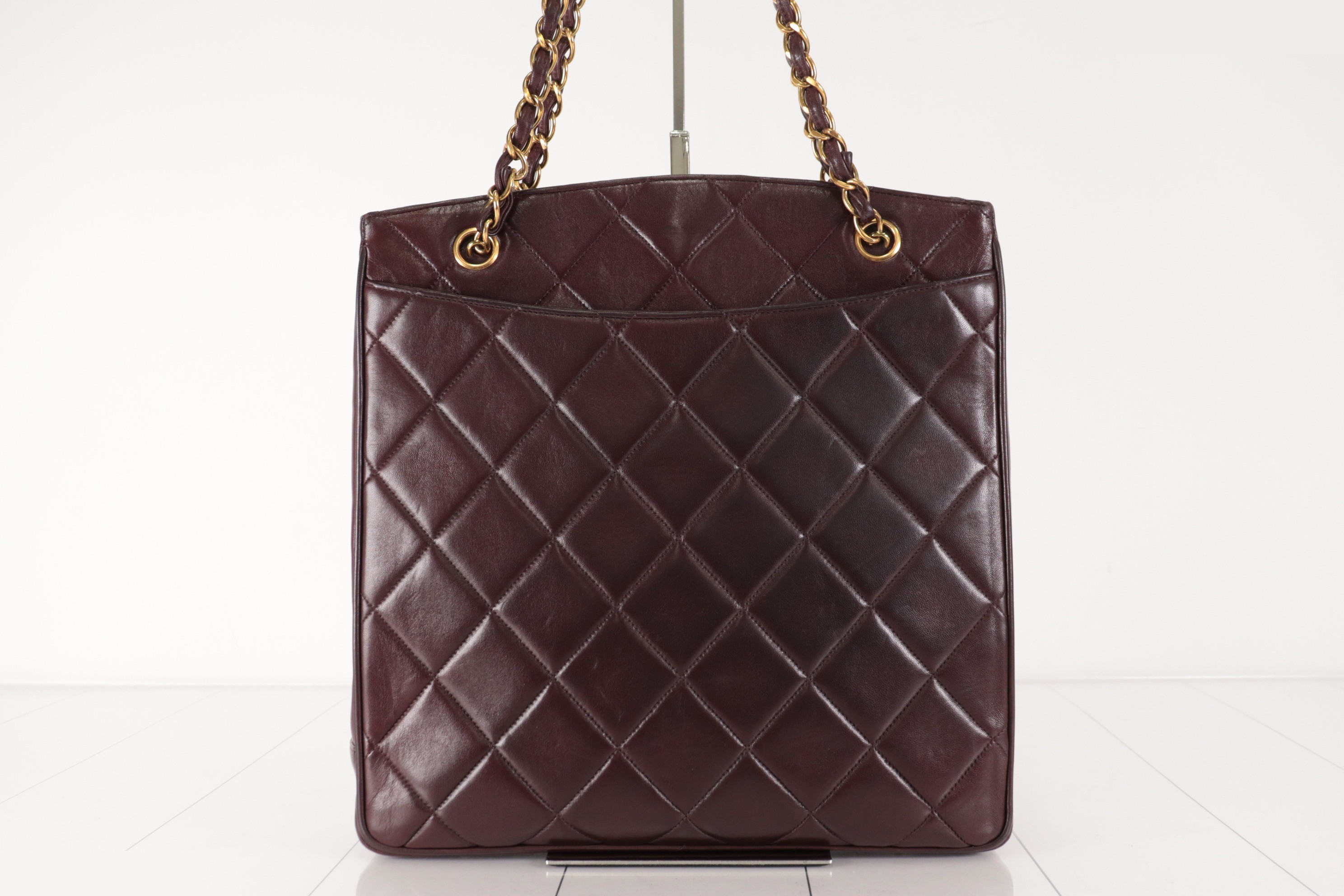 Turnlock Lamb Chain Tote, Brown, Unit #2 — view 3