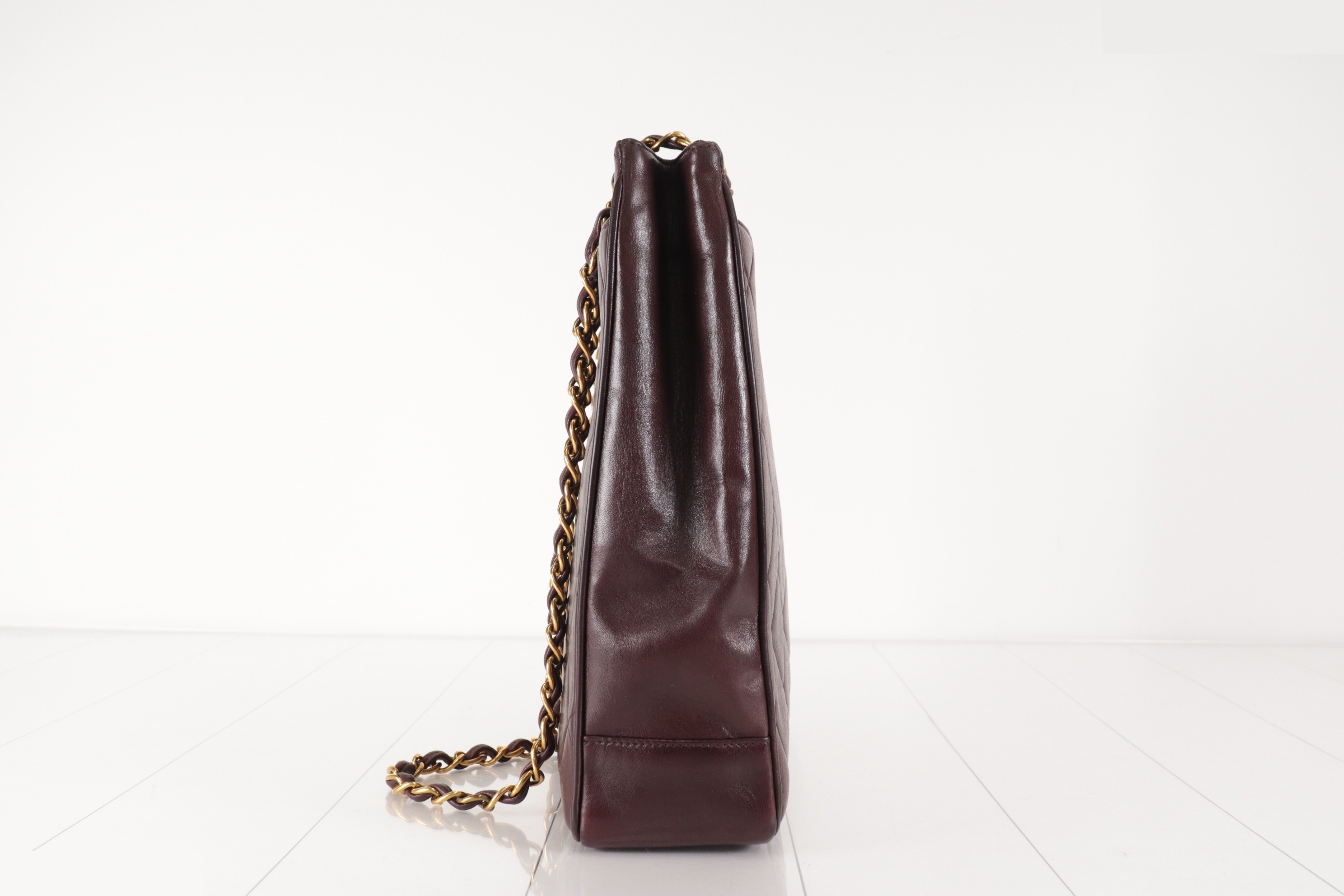 Turnlock Lamb Chain Tote, Brown, Unit #2 — view 4