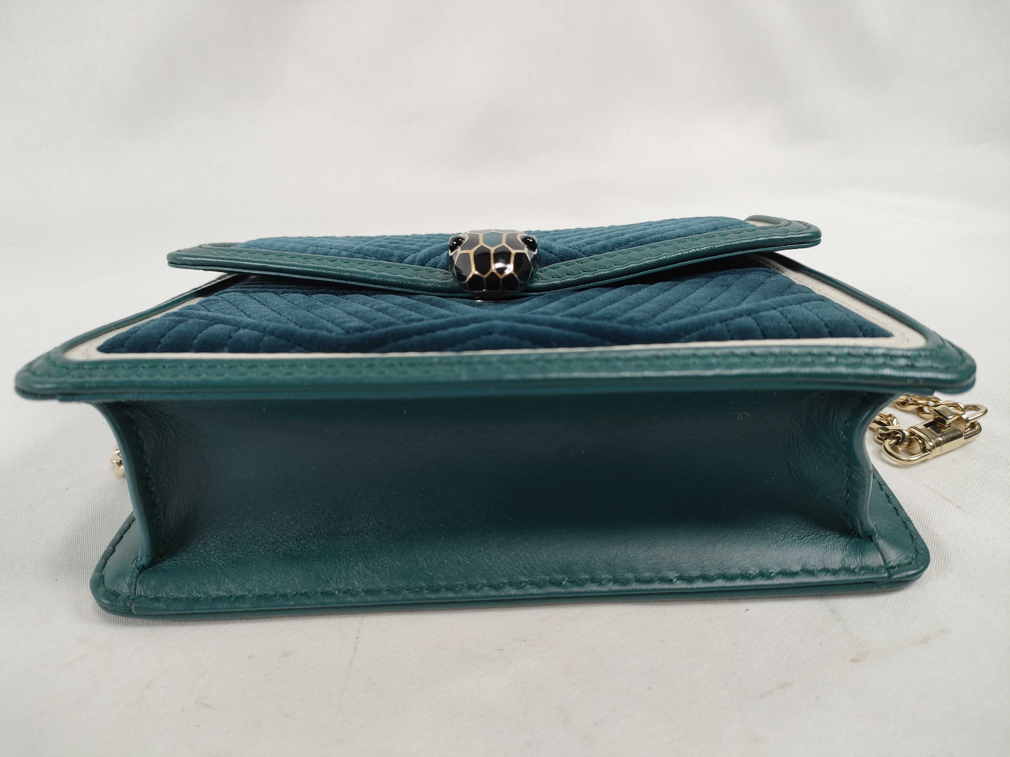 Serpenti Quilted Chain Shoulder Bag, Blue-Green x Ivory — view 7