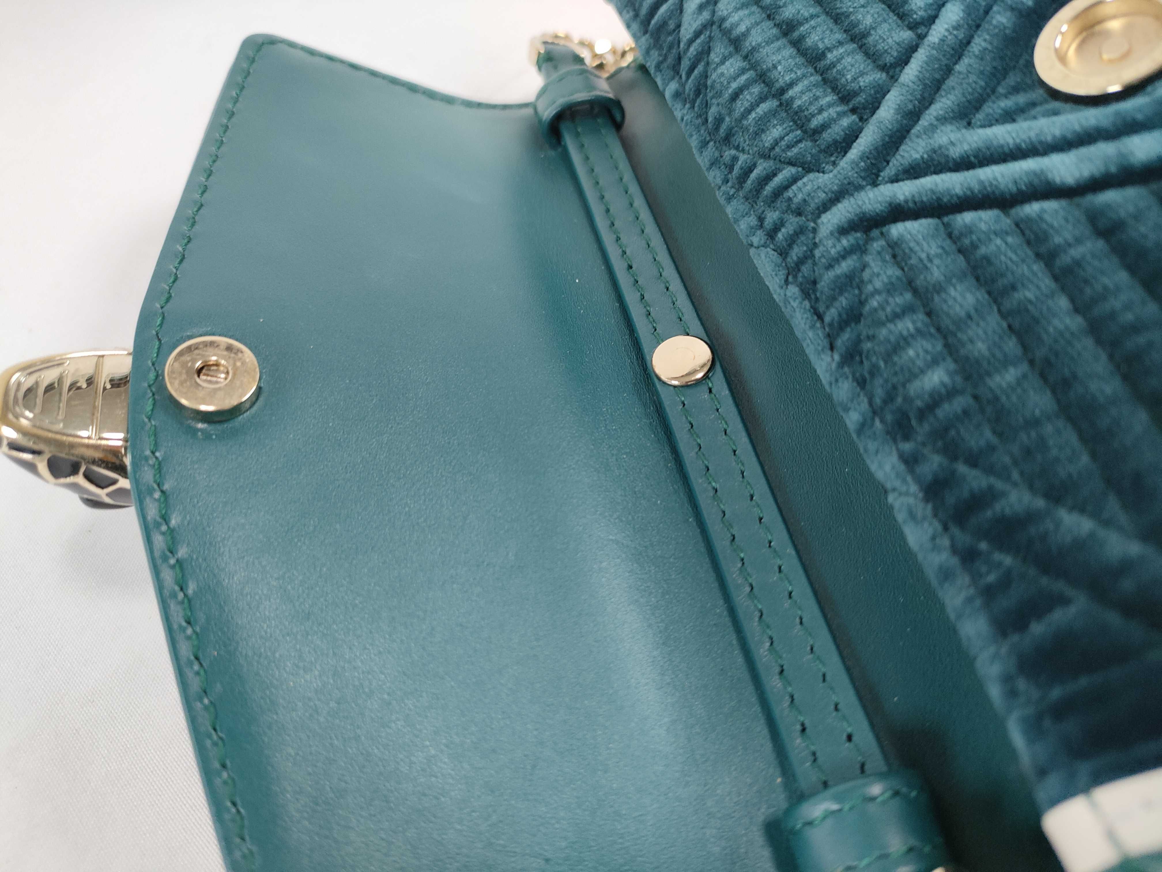 Serpenti Quilted Chain Shoulder Bag, Blue-Green x Ivory — view 8