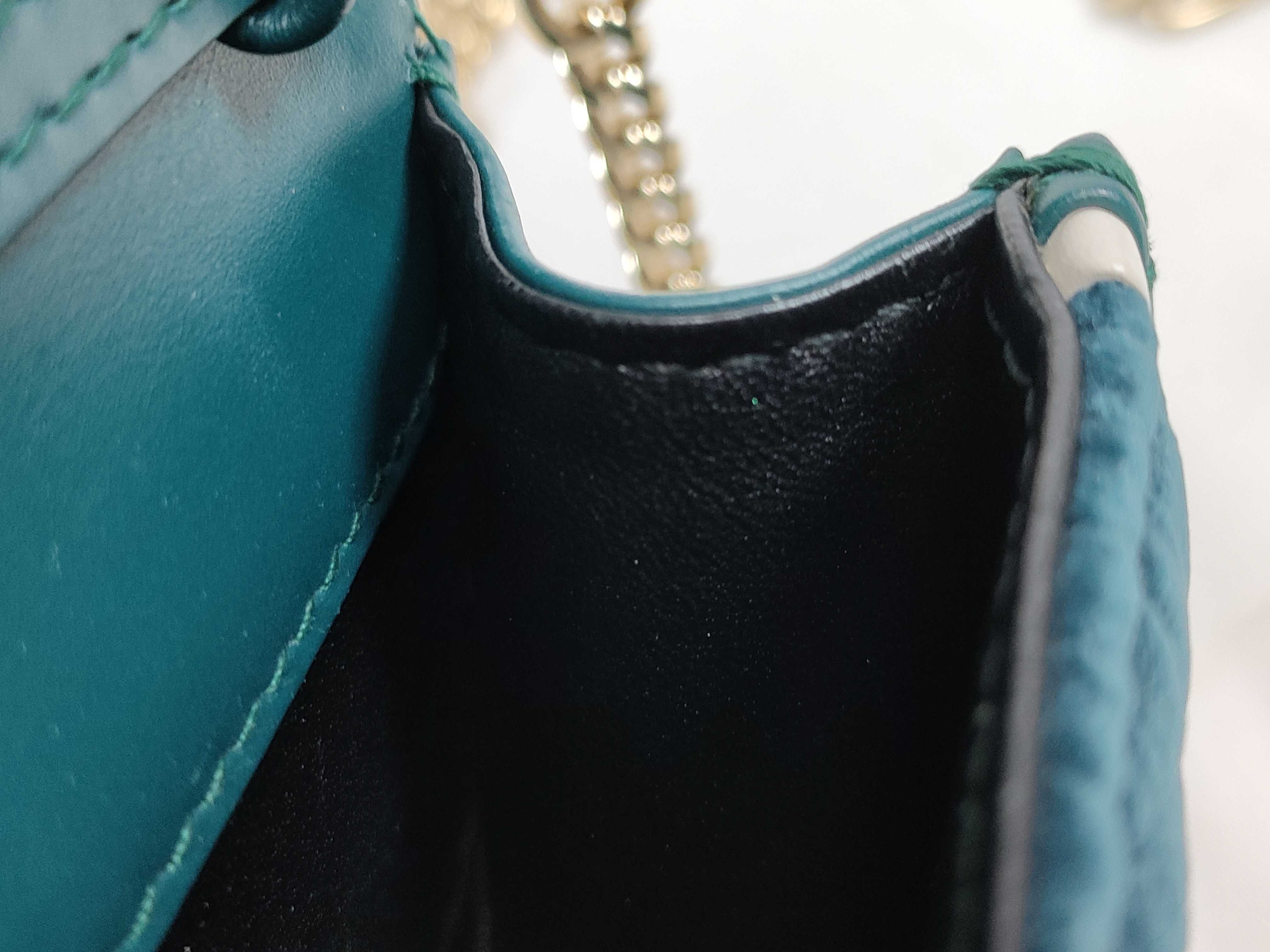 Serpenti Quilted Chain Shoulder Bag, Blue-Green x Ivory — view 9