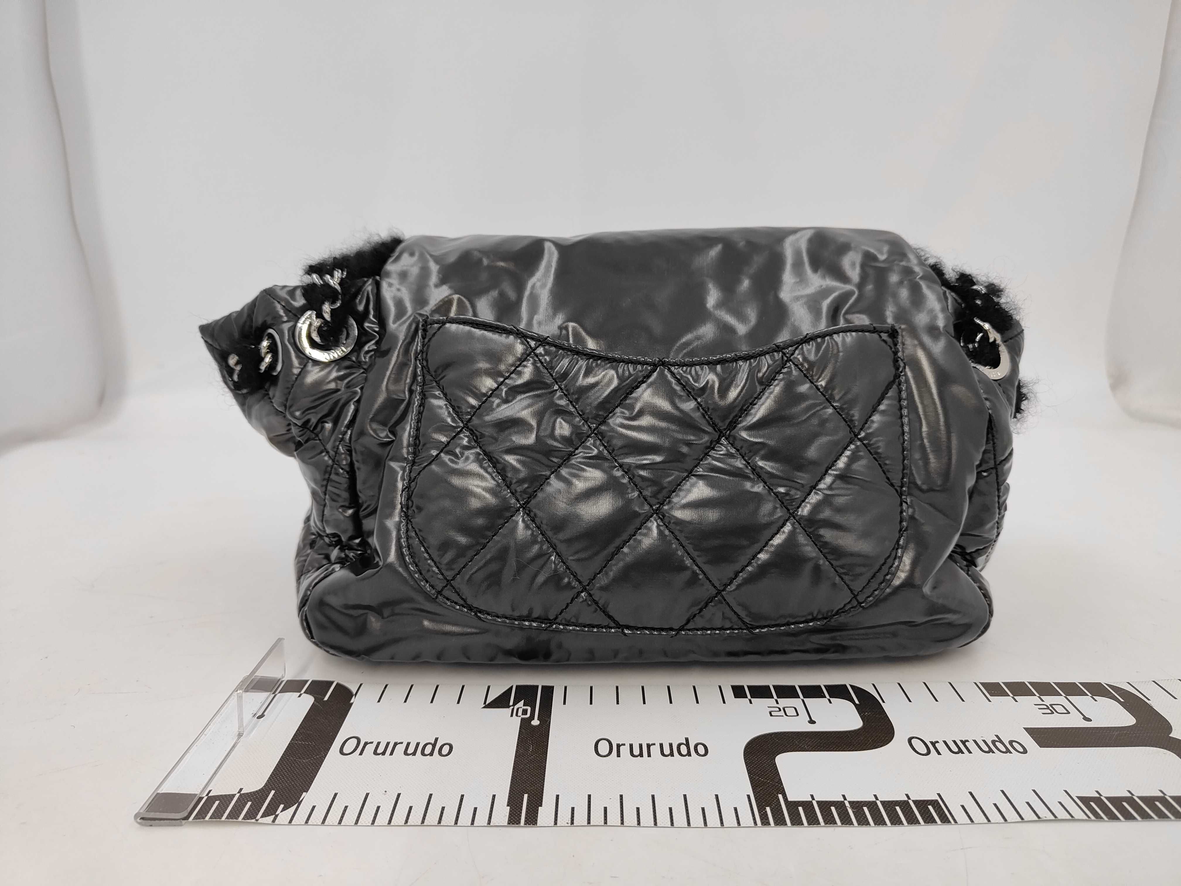 Large Coco Chain Boston Fur Nylon Black SS Shoulder Bag — view 2