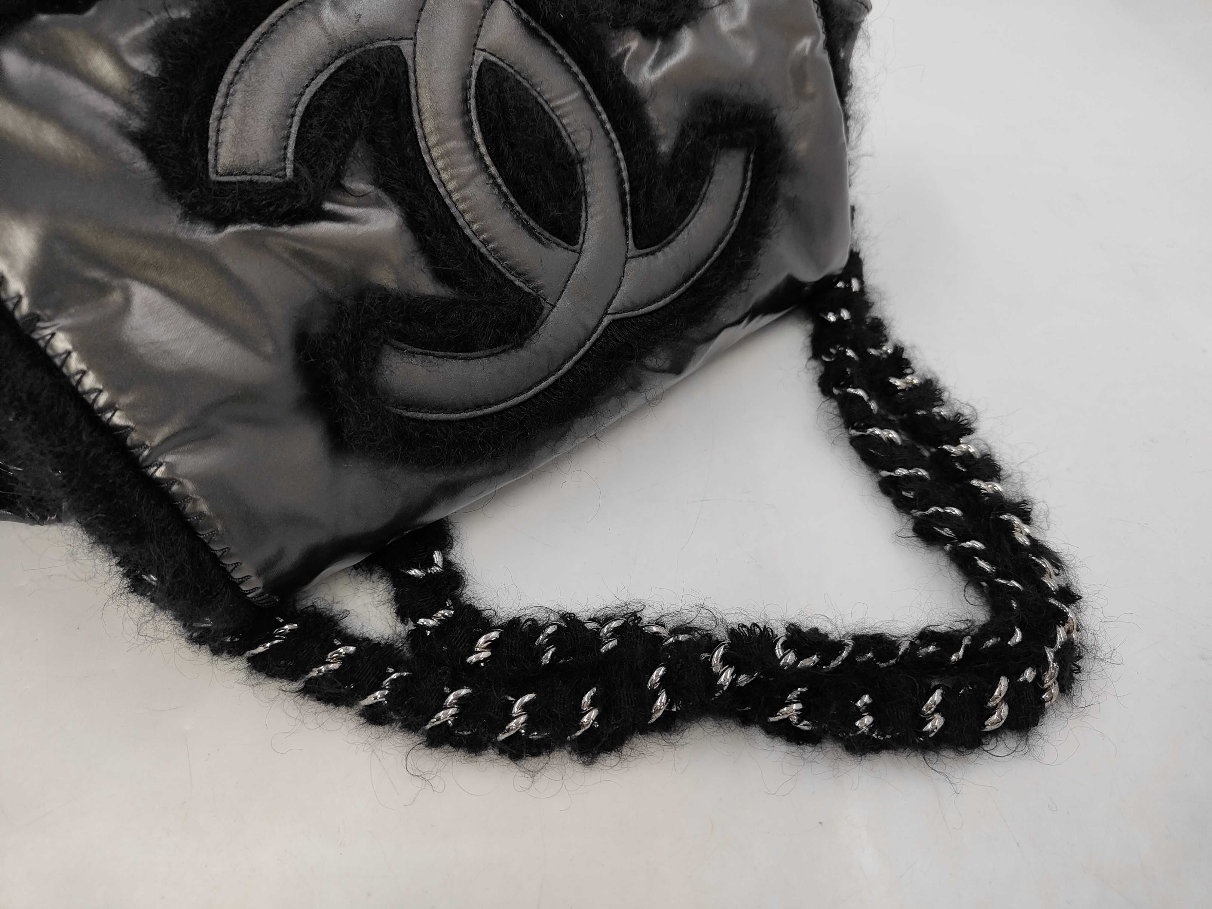 Large Coco Chain Boston Fur Nylon Black SS Shoulder Bag — view 3