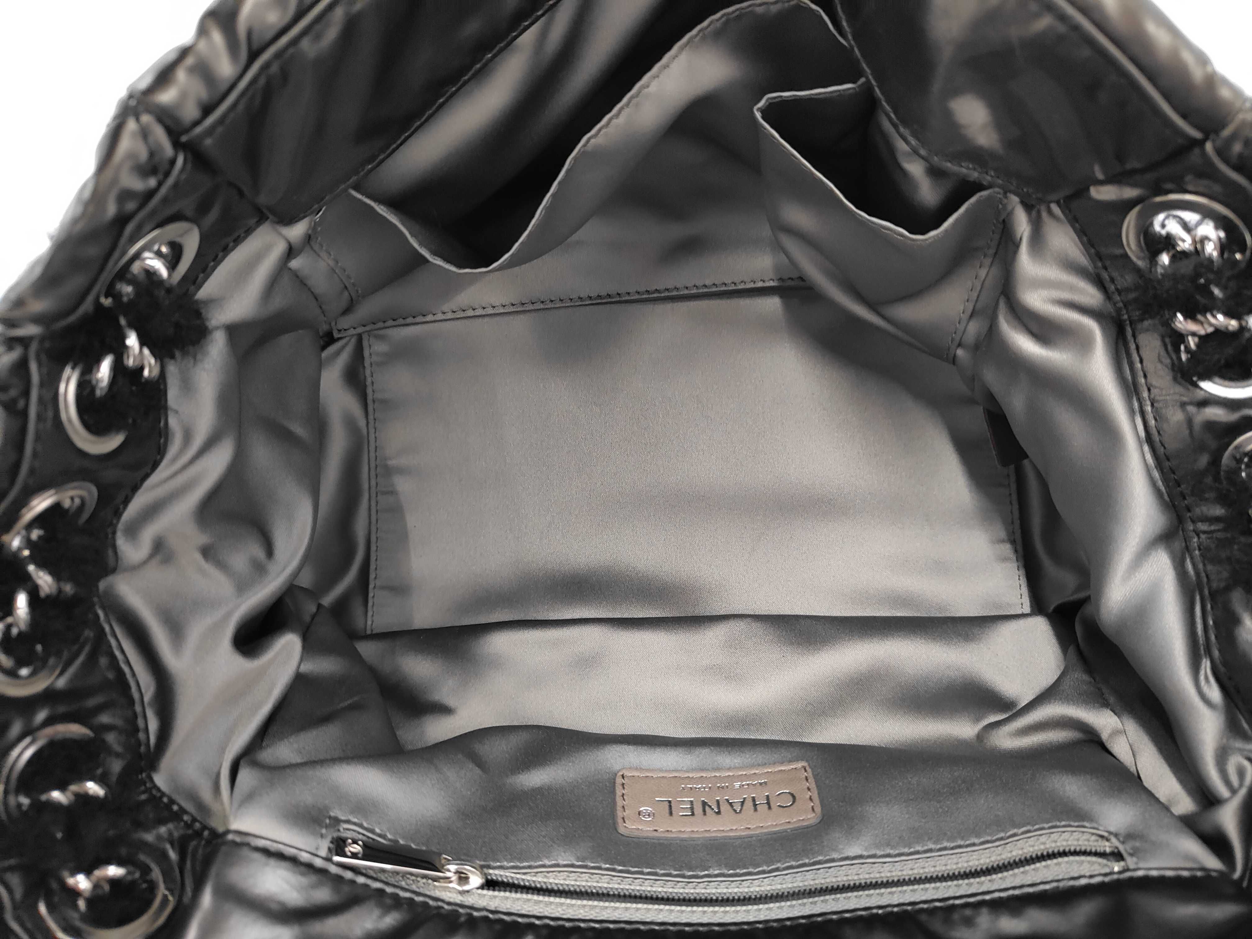 Large Coco Chain Boston Fur Nylon Black SS Shoulder Bag — view 9