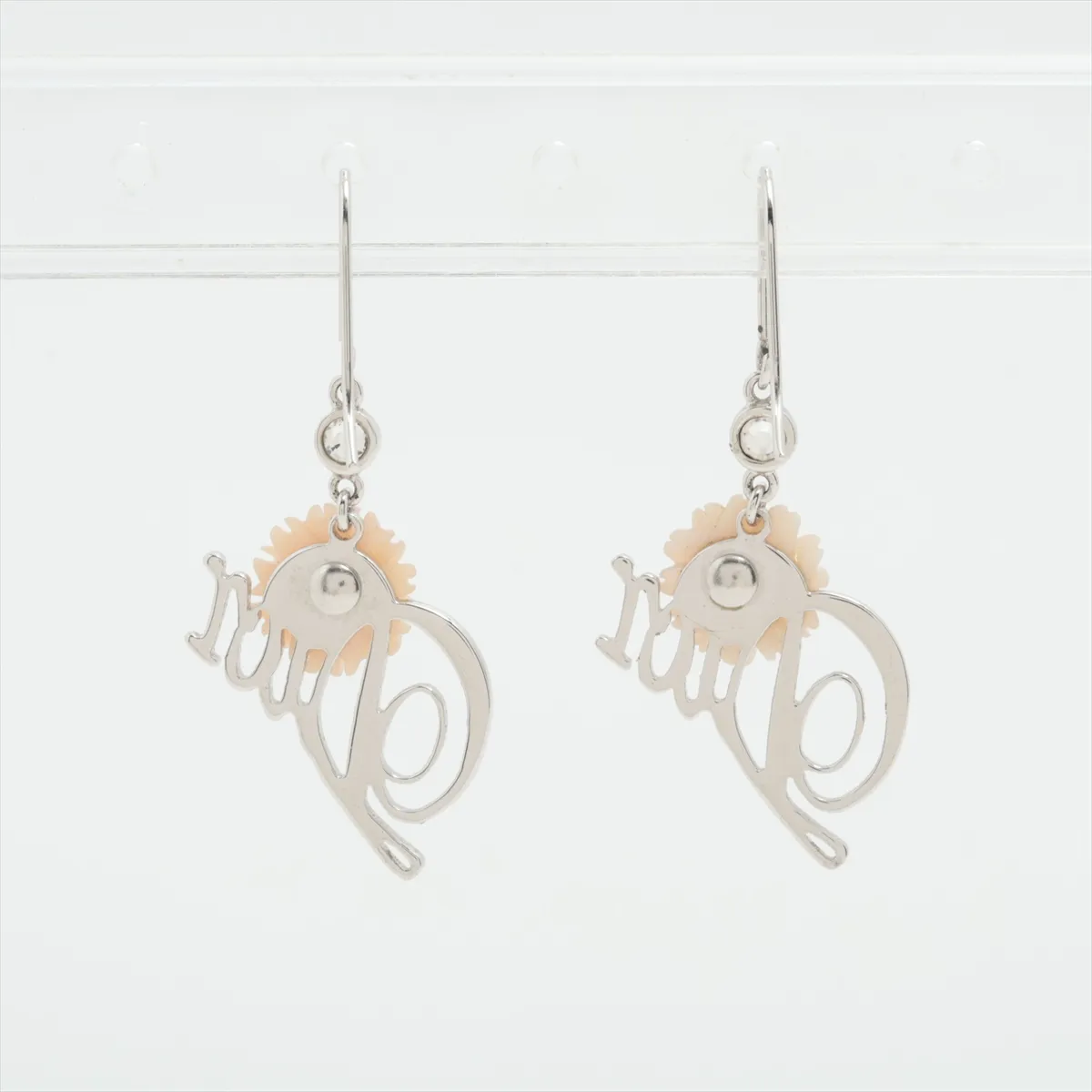 logo earrings (for both ears), metal and rhinestone, silver. Shows signs of wear: — view 2