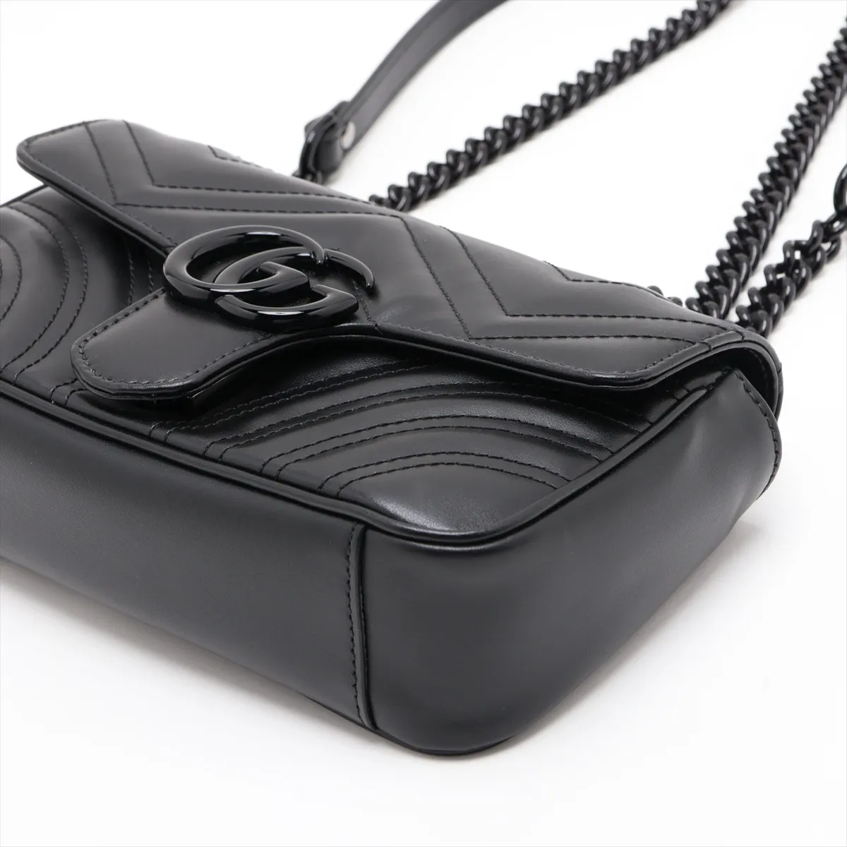 GG Marmont 446744 Leather Chain Shoulder Bag, Black — view 3