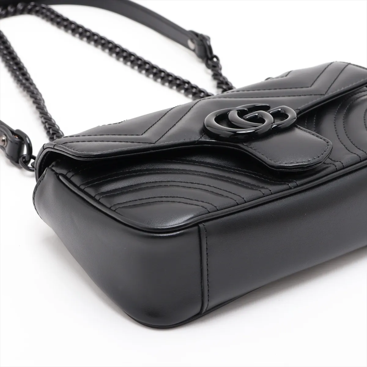 GG Marmont 446744 Leather Chain Shoulder Bag, Black — view 4