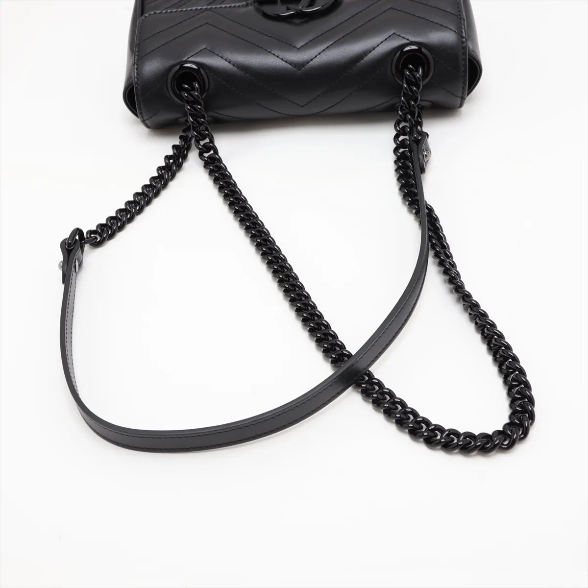 GG Marmont 446744 Leather Chain Shoulder Bag, Black — view 5