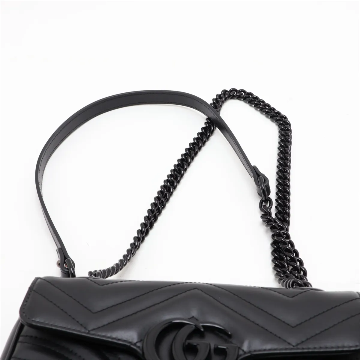 GG Marmont 446744 Leather Chain Shoulder Bag, Black — view 6