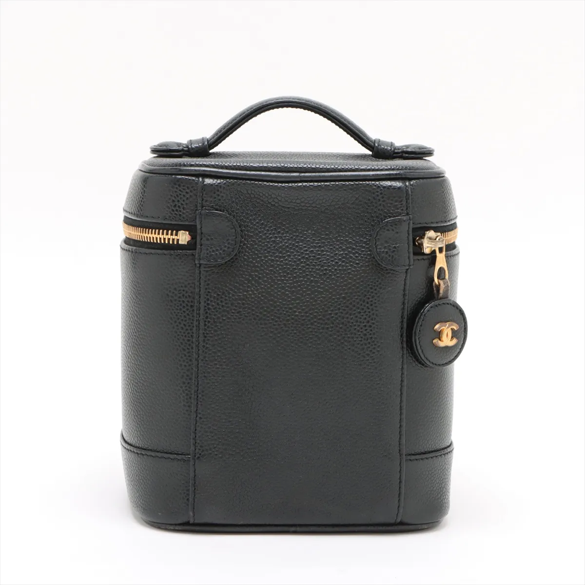 Cocomark caviar skin vanity bag black gold hardware — view 2