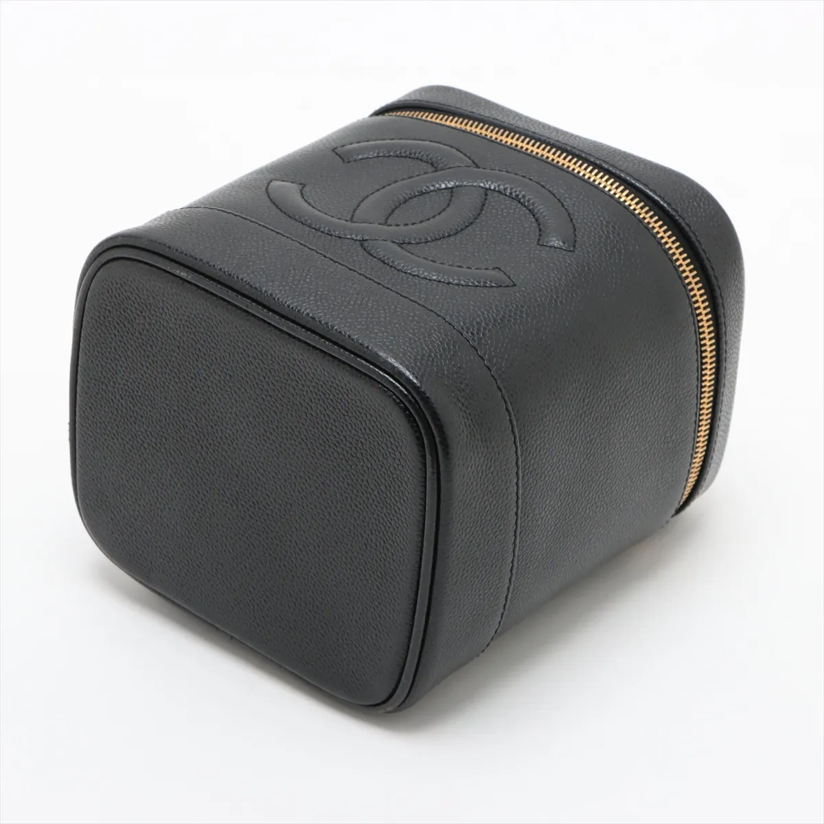 Cocomark caviar skin vanity bag black gold hardware — view 3