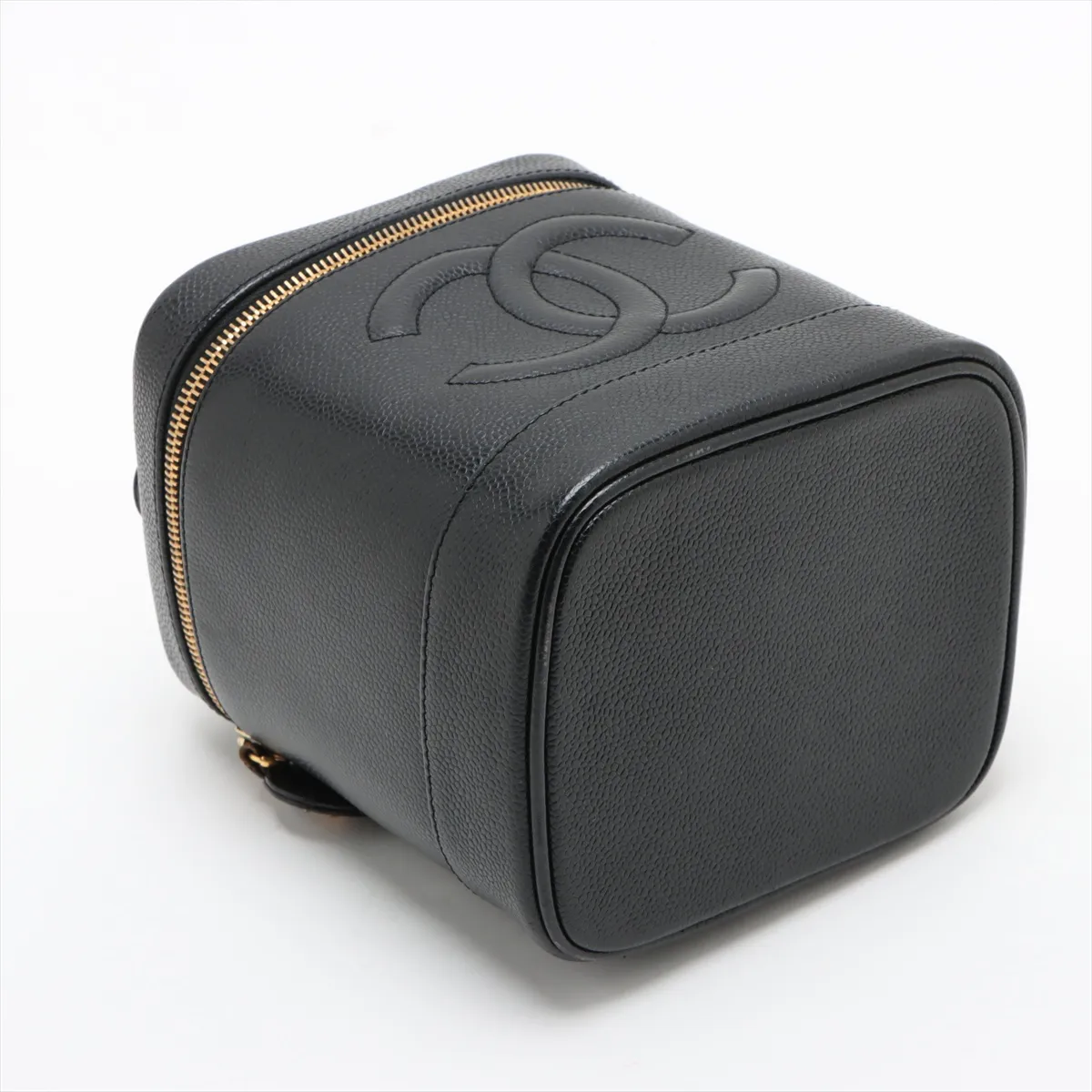 Cocomark caviar skin vanity bag black gold hardware — view 4