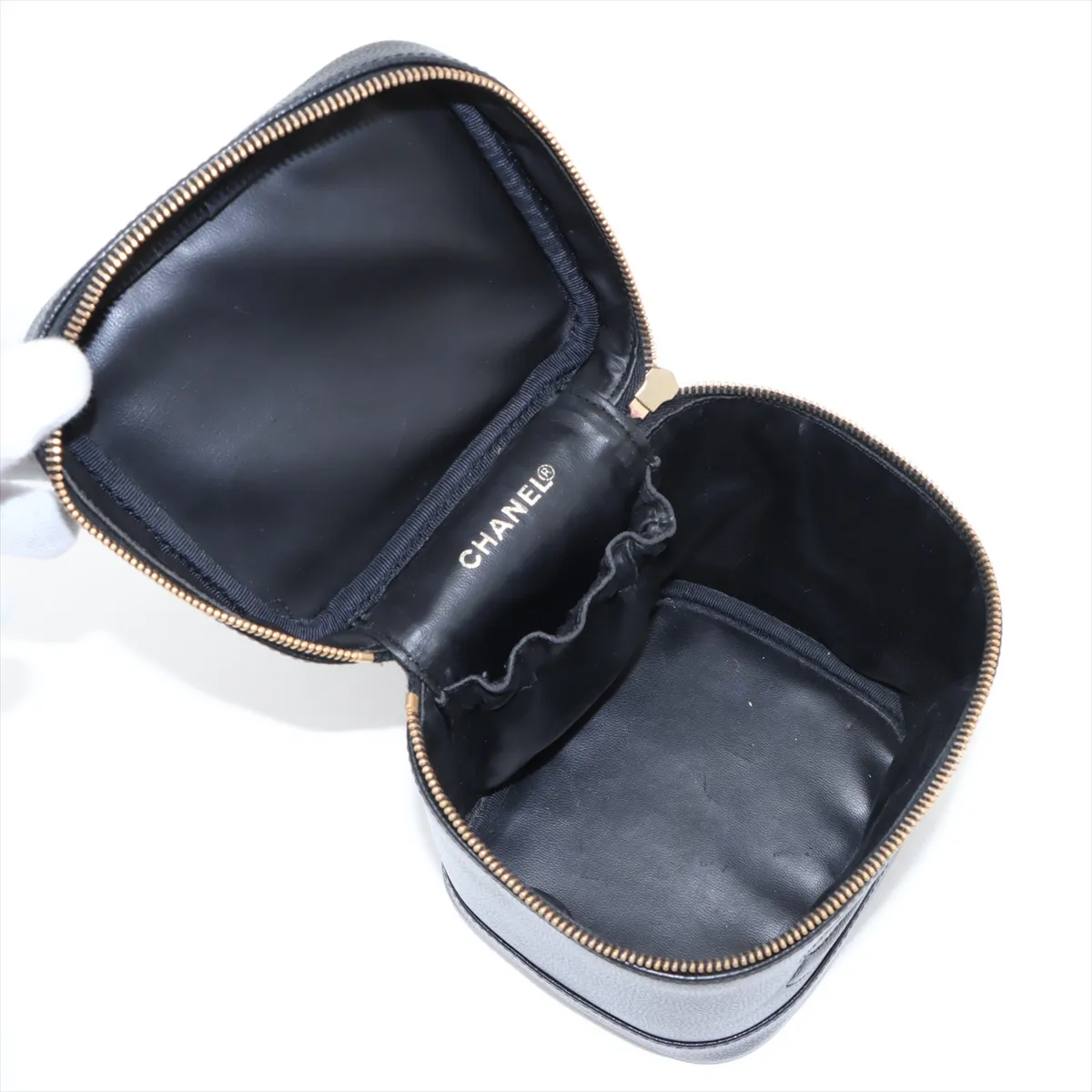 Cocomark caviar skin vanity bag black gold hardware — view 7
