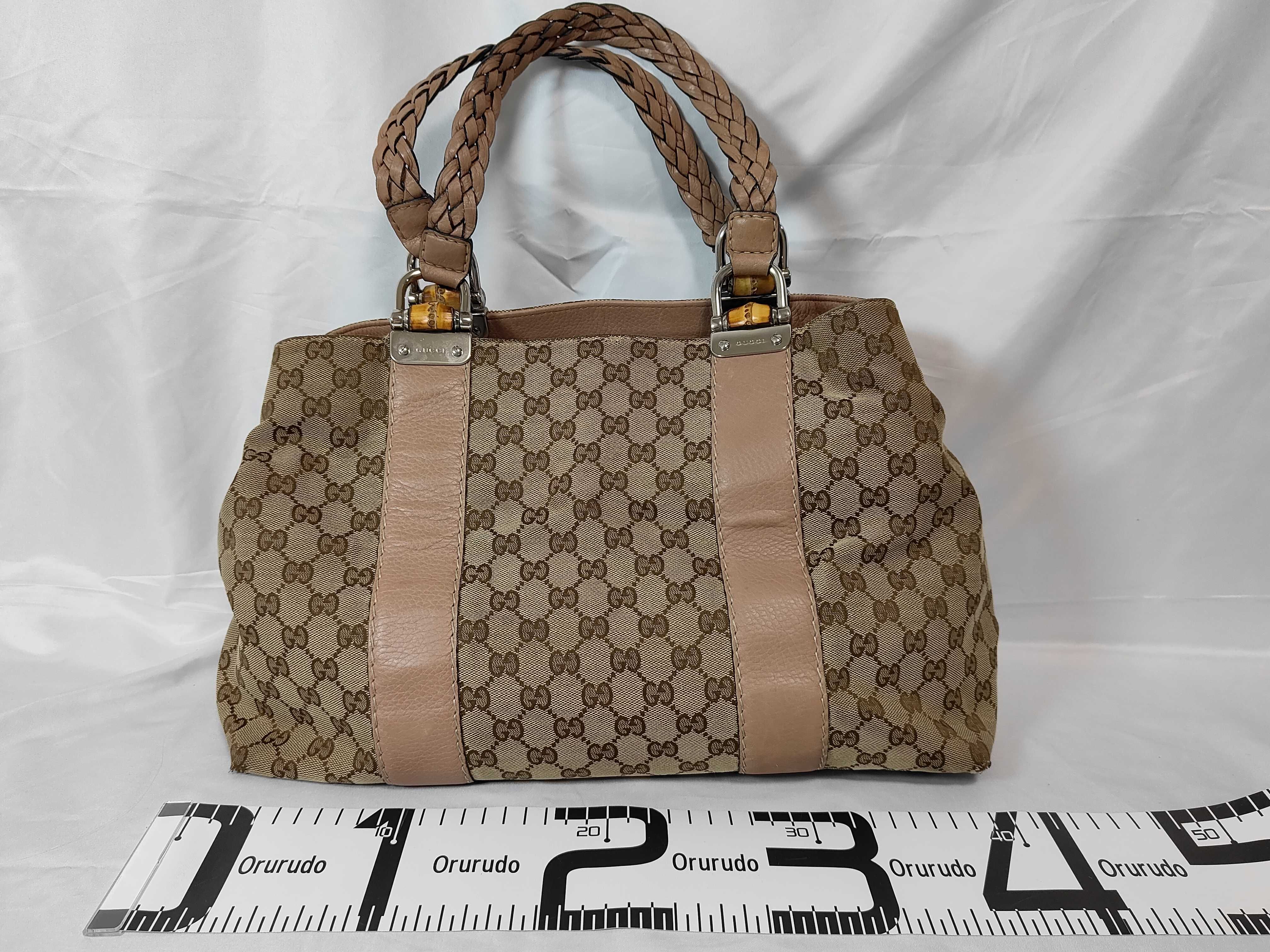 GG Canvas Bamboo Woven Handle Tote Bag Pink 232947 Tote Bag — view 2