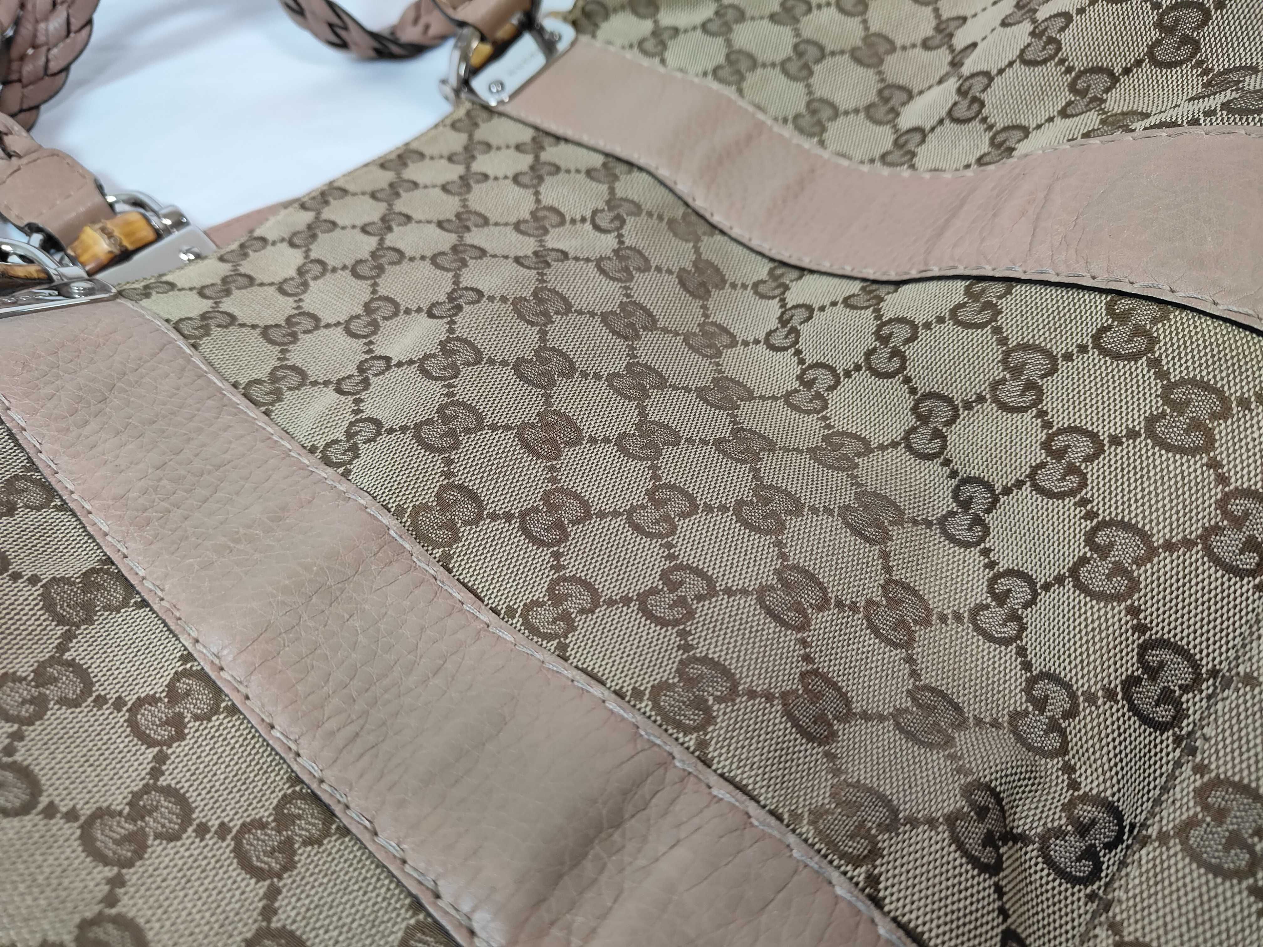 GG Canvas Bamboo Woven Handle Tote Bag Pink 232947 Tote Bag — view 15