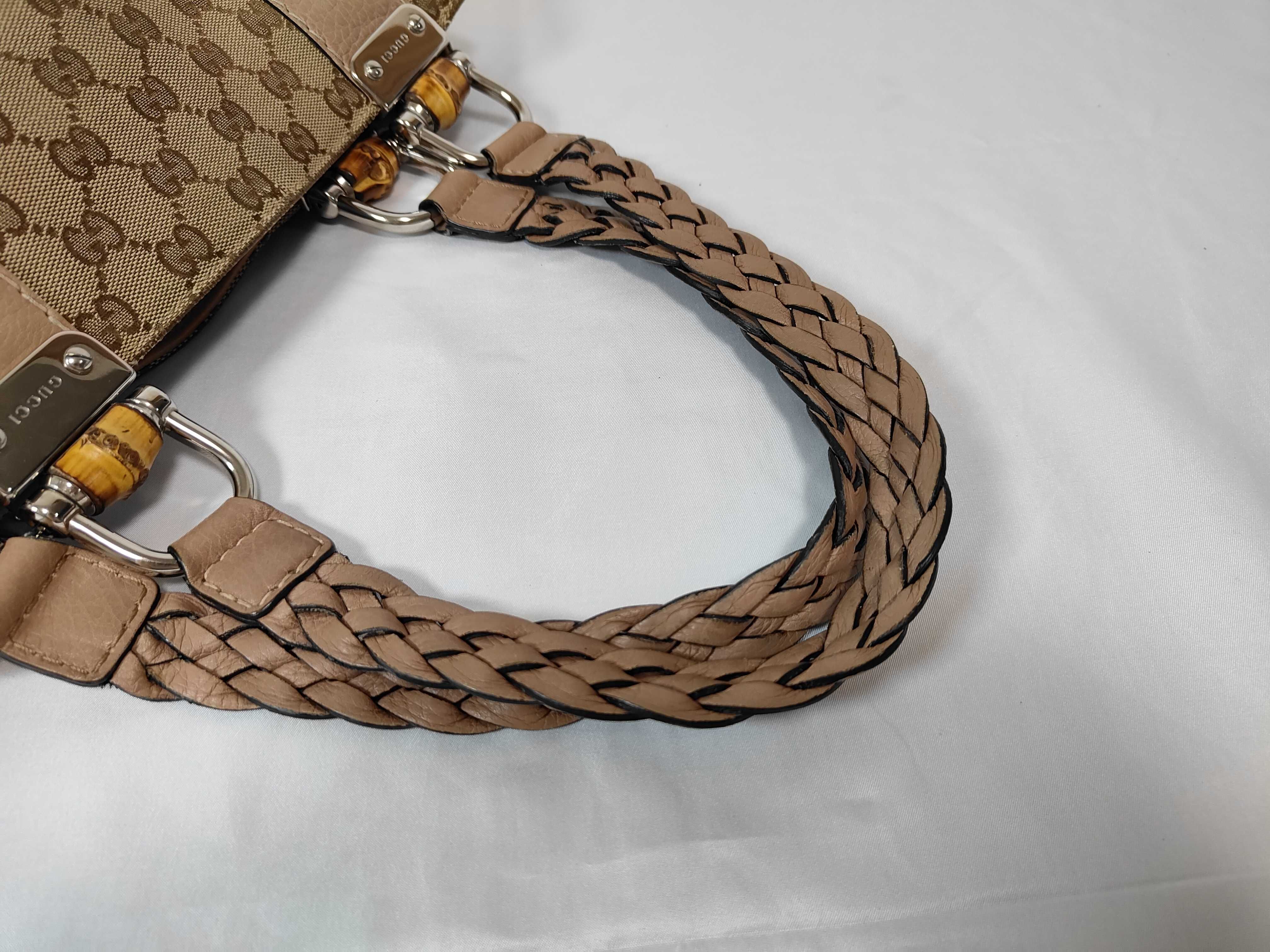 GG Canvas Bamboo Woven Handle Tote Bag Pink 232947 Tote Bag — view 3