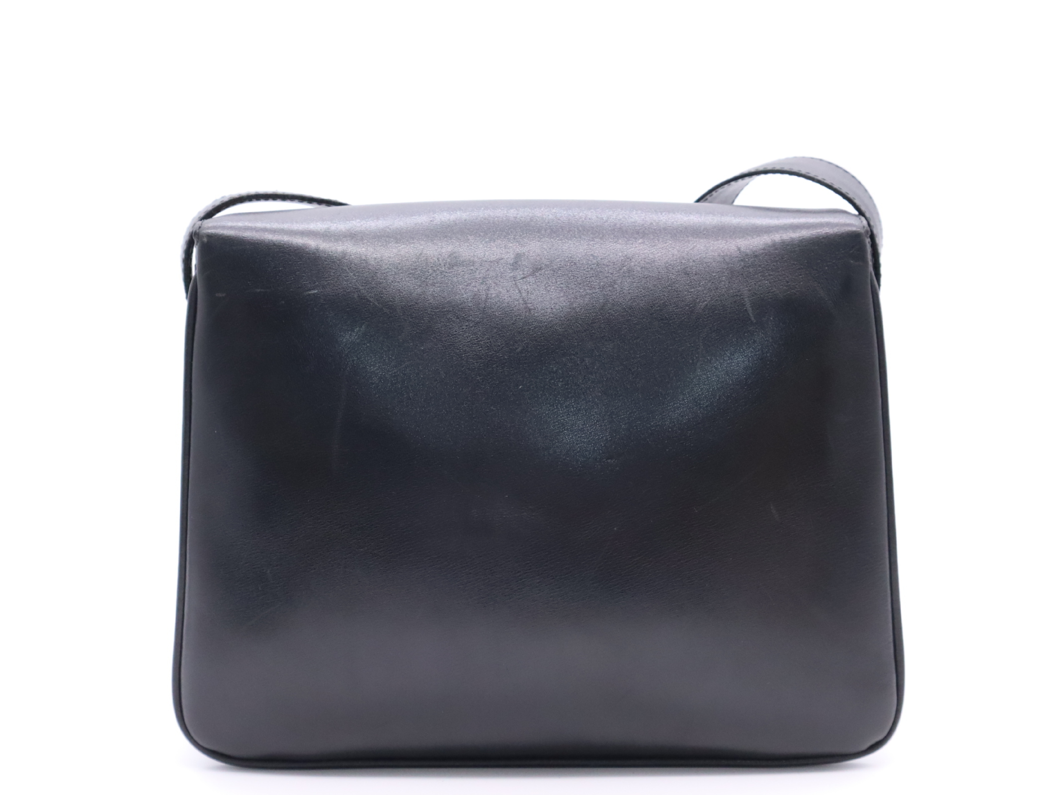 Leather Shoulder Bag, Black with Gold Hardware — view 2