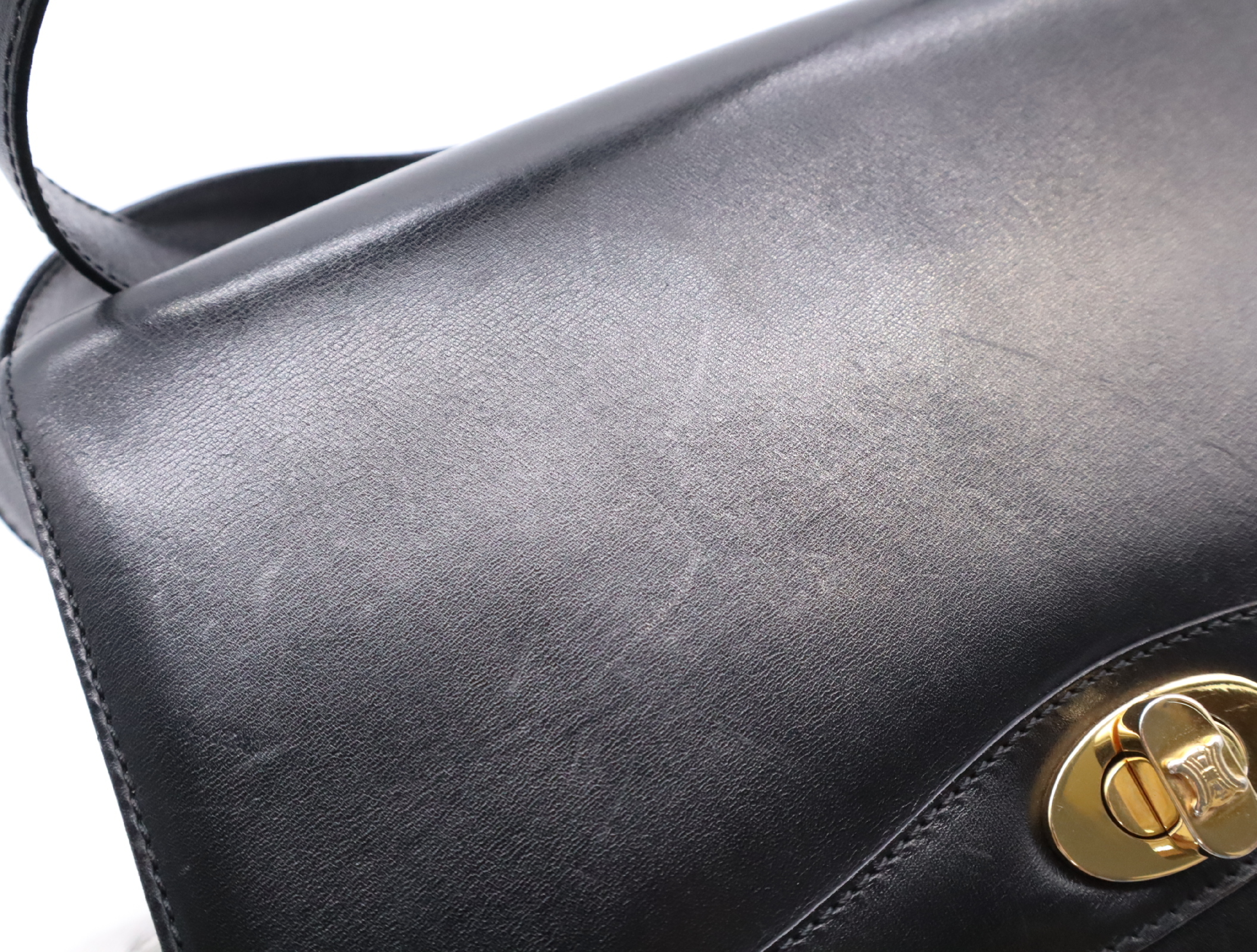 Leather Shoulder Bag, Black with Gold Hardware — view 12