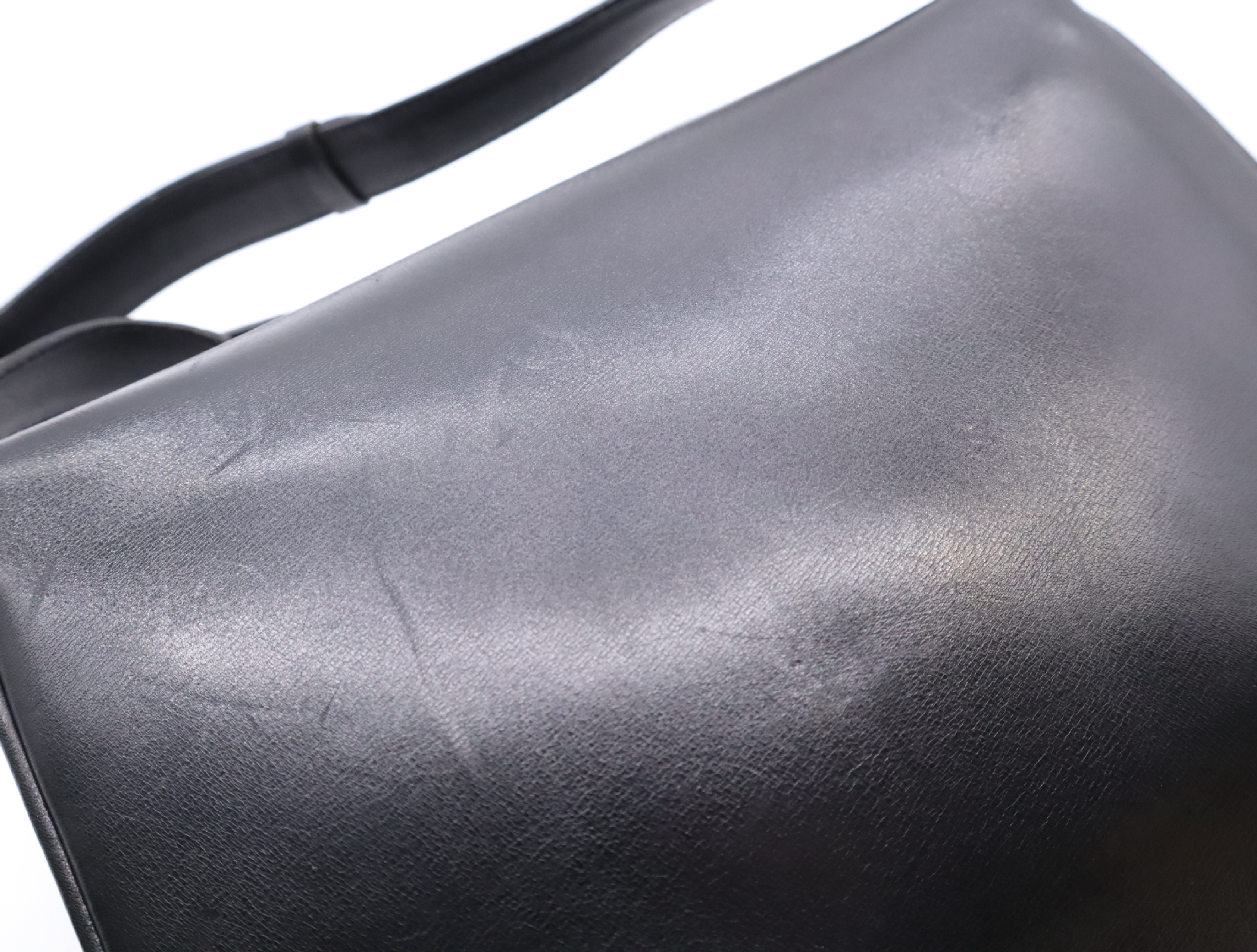 Leather Shoulder Bag, Black with Gold Hardware — view 13