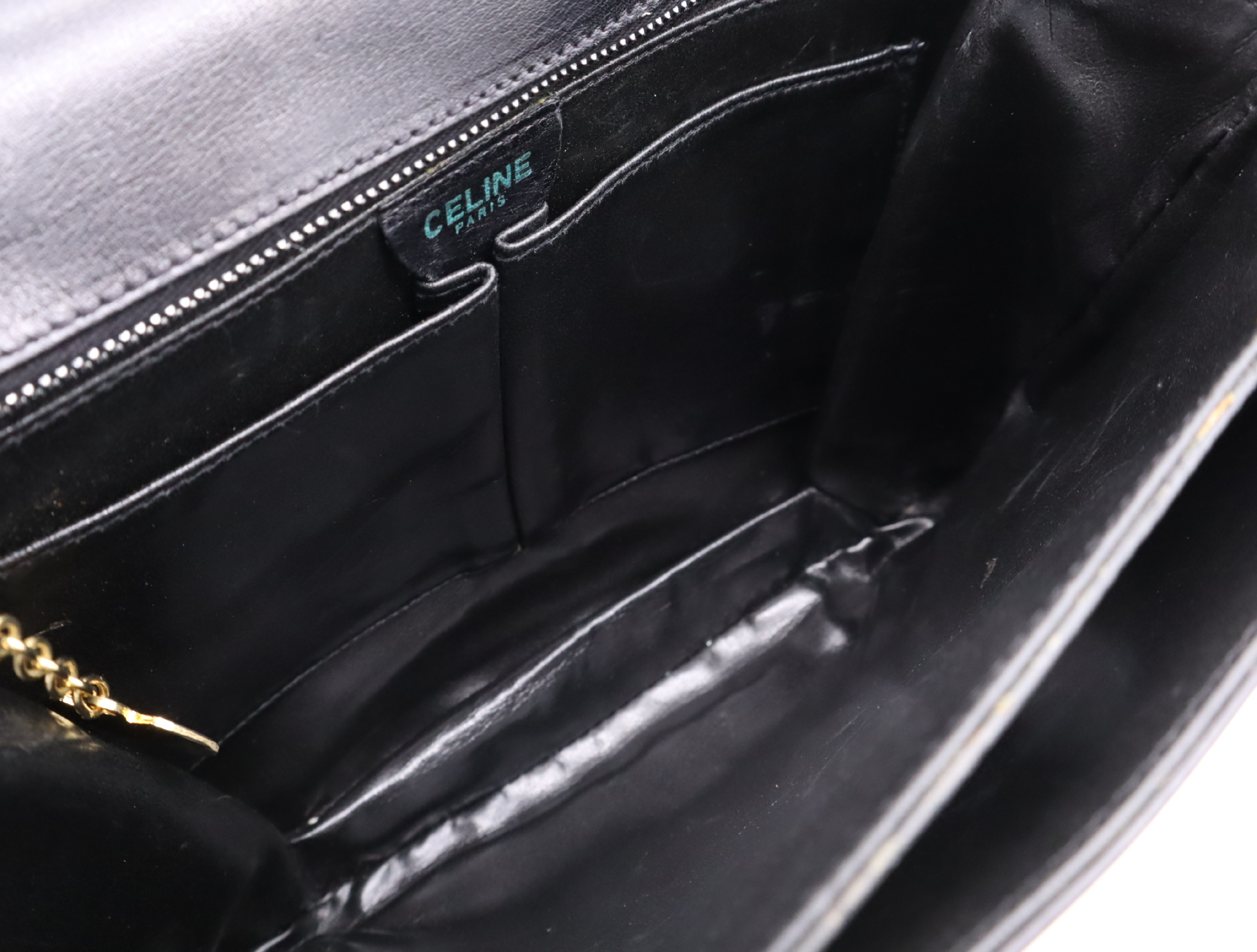 Leather Shoulder Bag, Black with Gold Hardware — view 14
