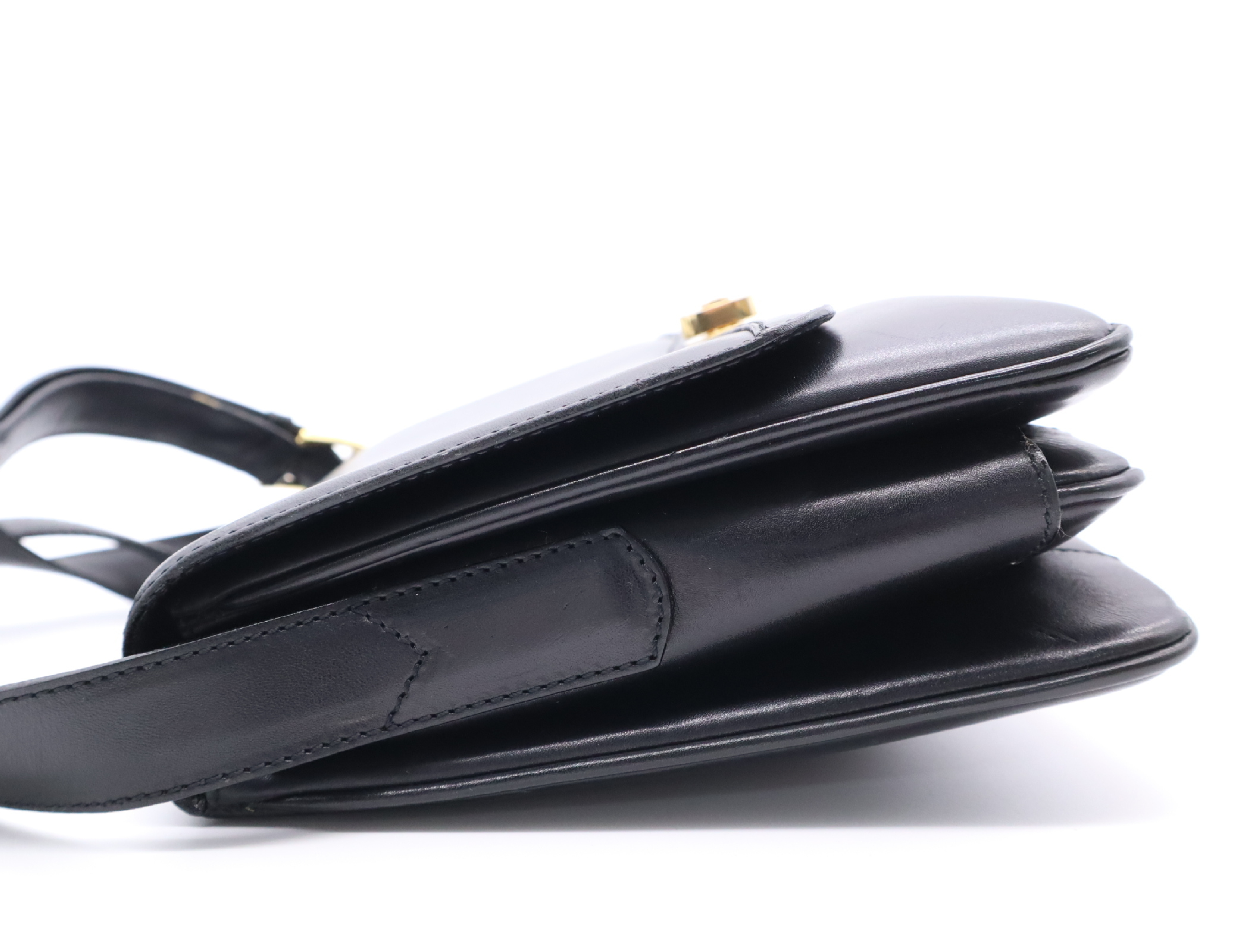 Leather Shoulder Bag, Black with Gold Hardware — view 3