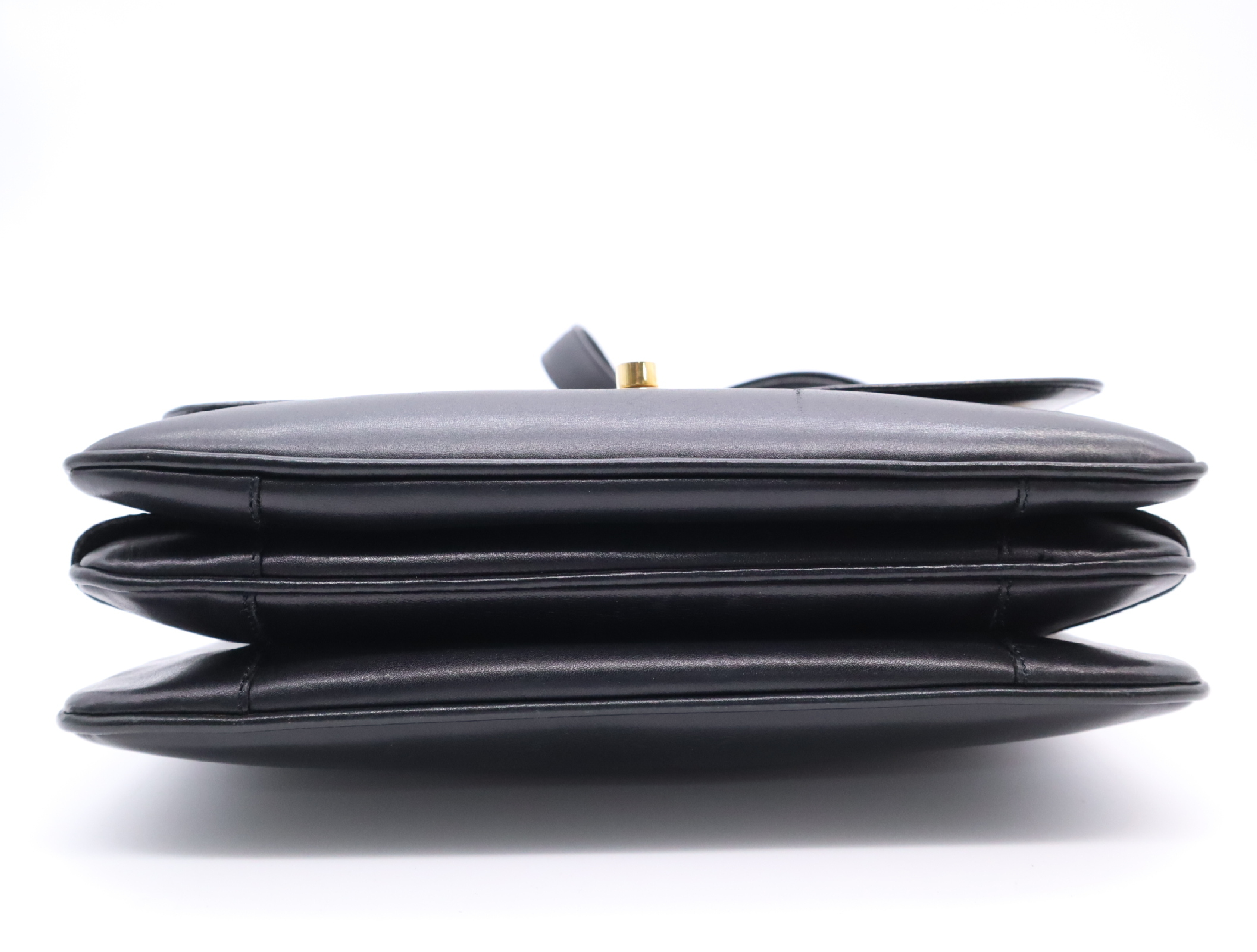 Leather Shoulder Bag, Black with Gold Hardware — view 4