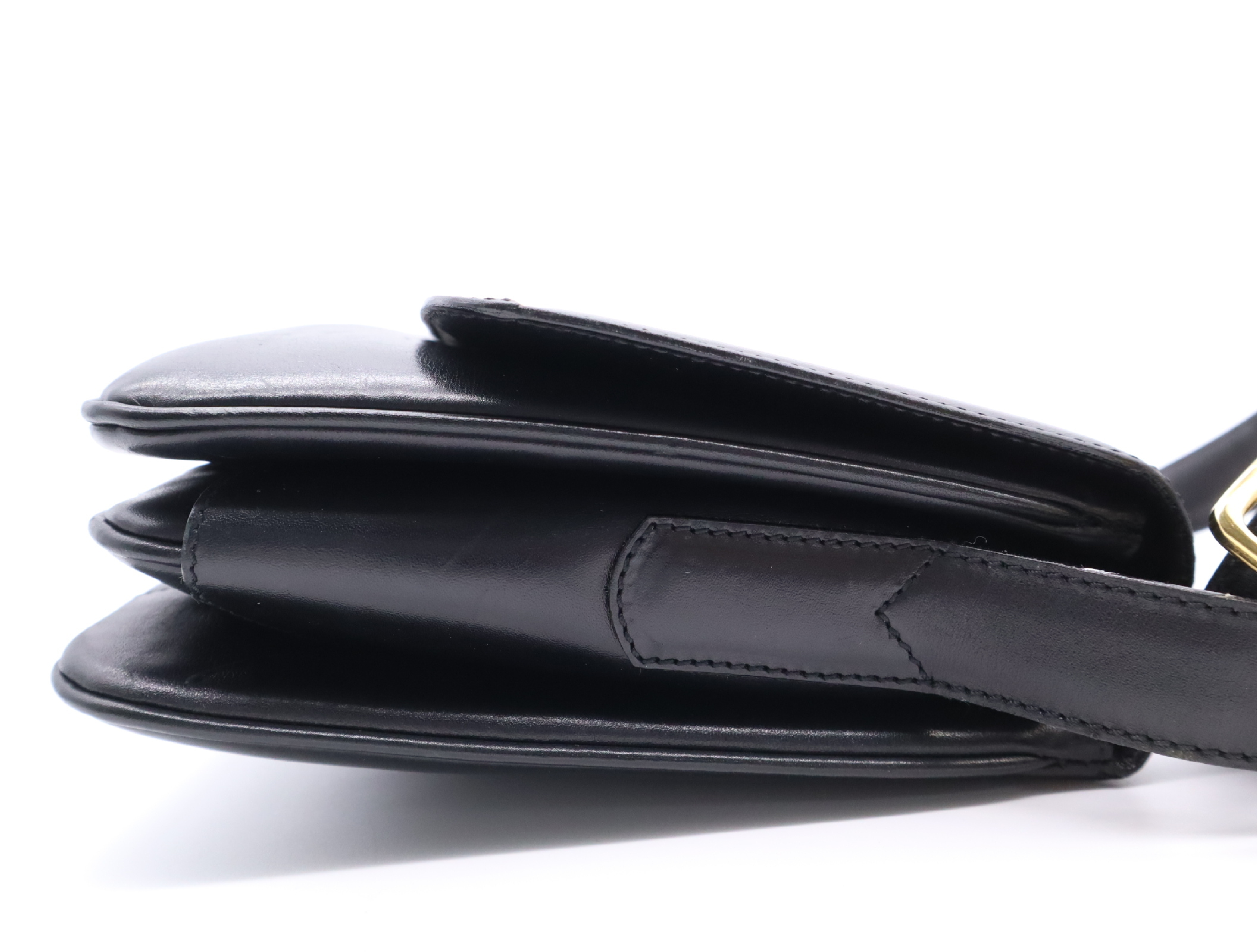Leather Shoulder Bag, Black with Gold Hardware — view 5