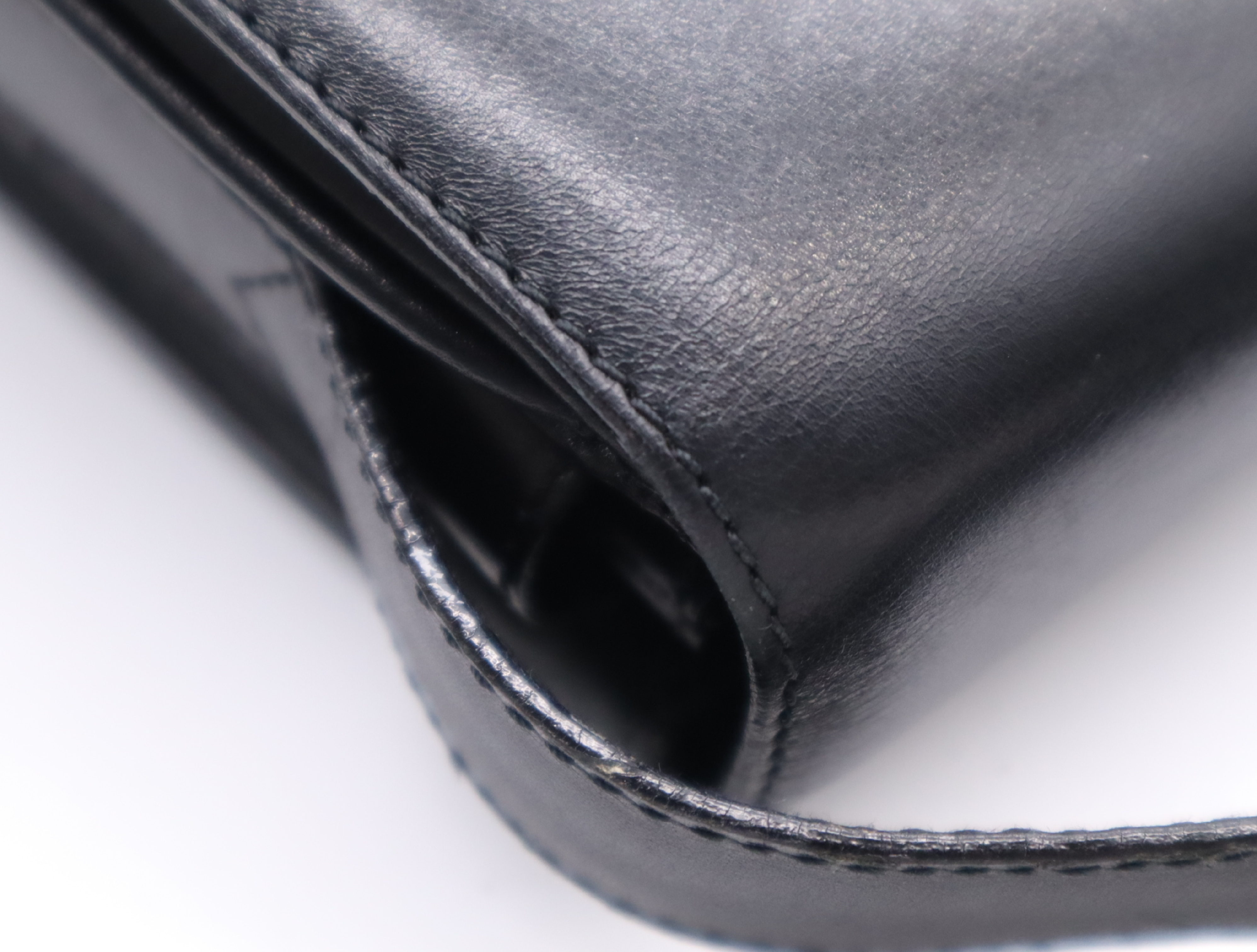 Leather Shoulder Bag, Black with Gold Hardware — view 8