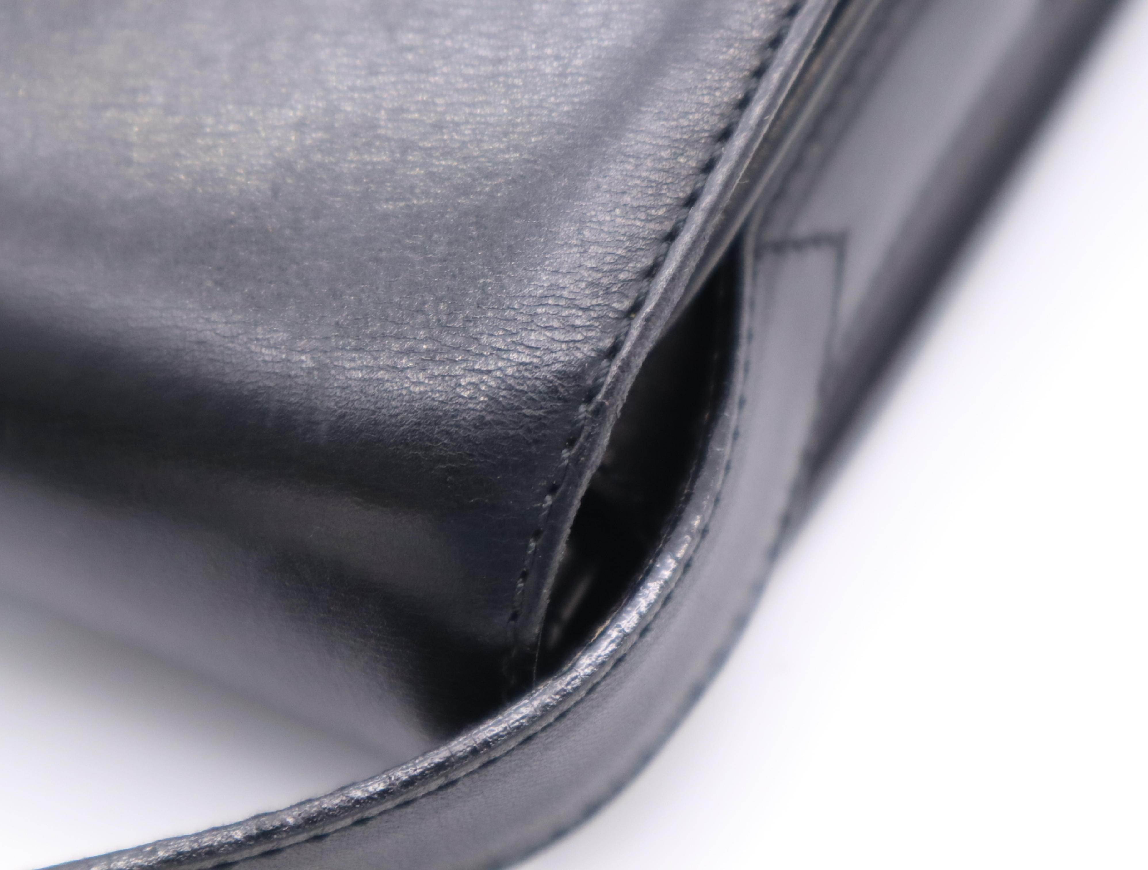Leather Shoulder Bag, Black with Gold Hardware — view 9