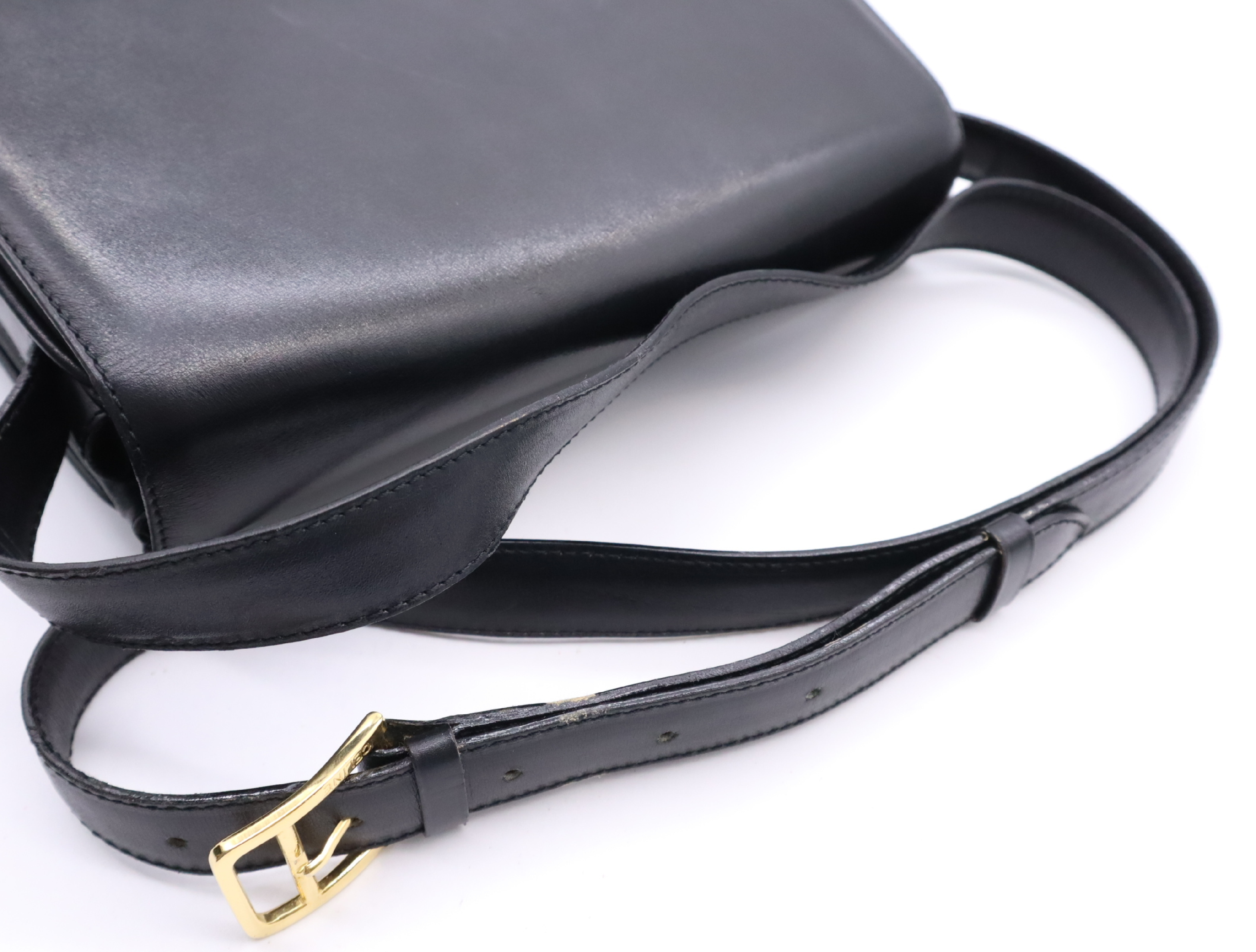 Leather Shoulder Bag, Black with Gold Hardware — view 10