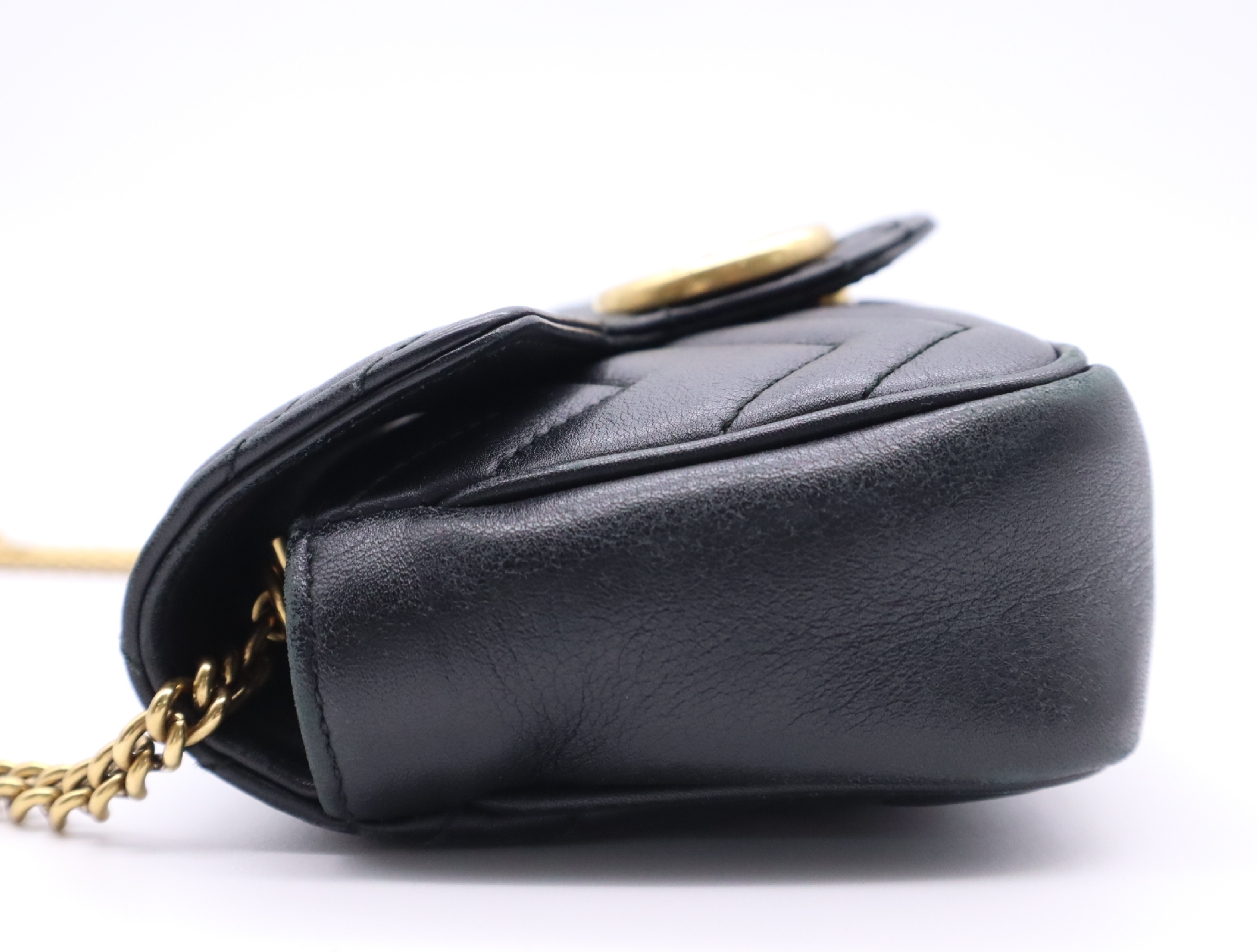 476433 Leather GG Marmont Quilted Super Mini Bag, Black with Gold Hardware, Comes with Dust Bag and Box, Shoulder Bag — view 3