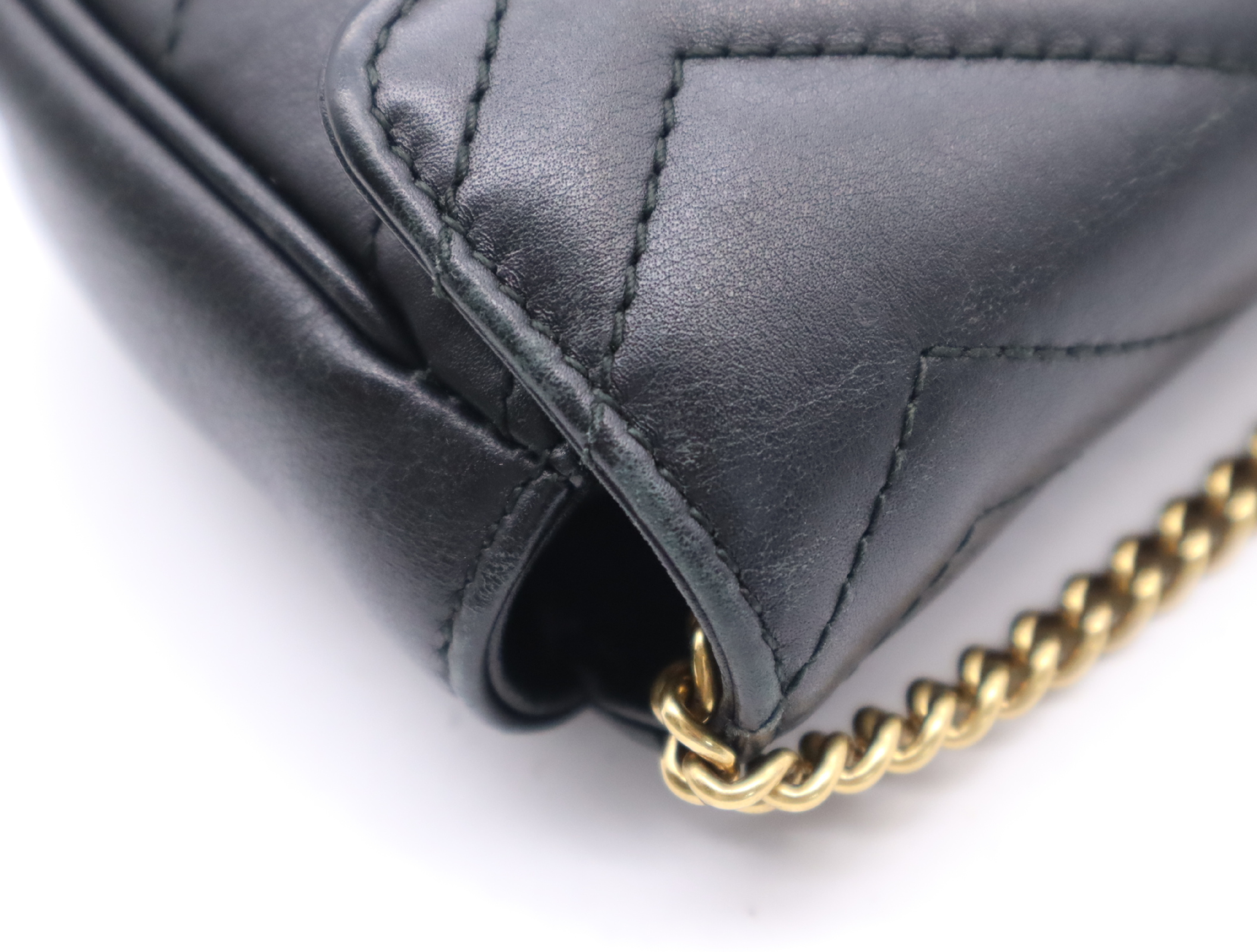 476433 Leather GG Marmont Quilted Super Mini Bag, Black with Gold Hardware, Comes with Dust Bag and Box, Shoulder Bag — view 8