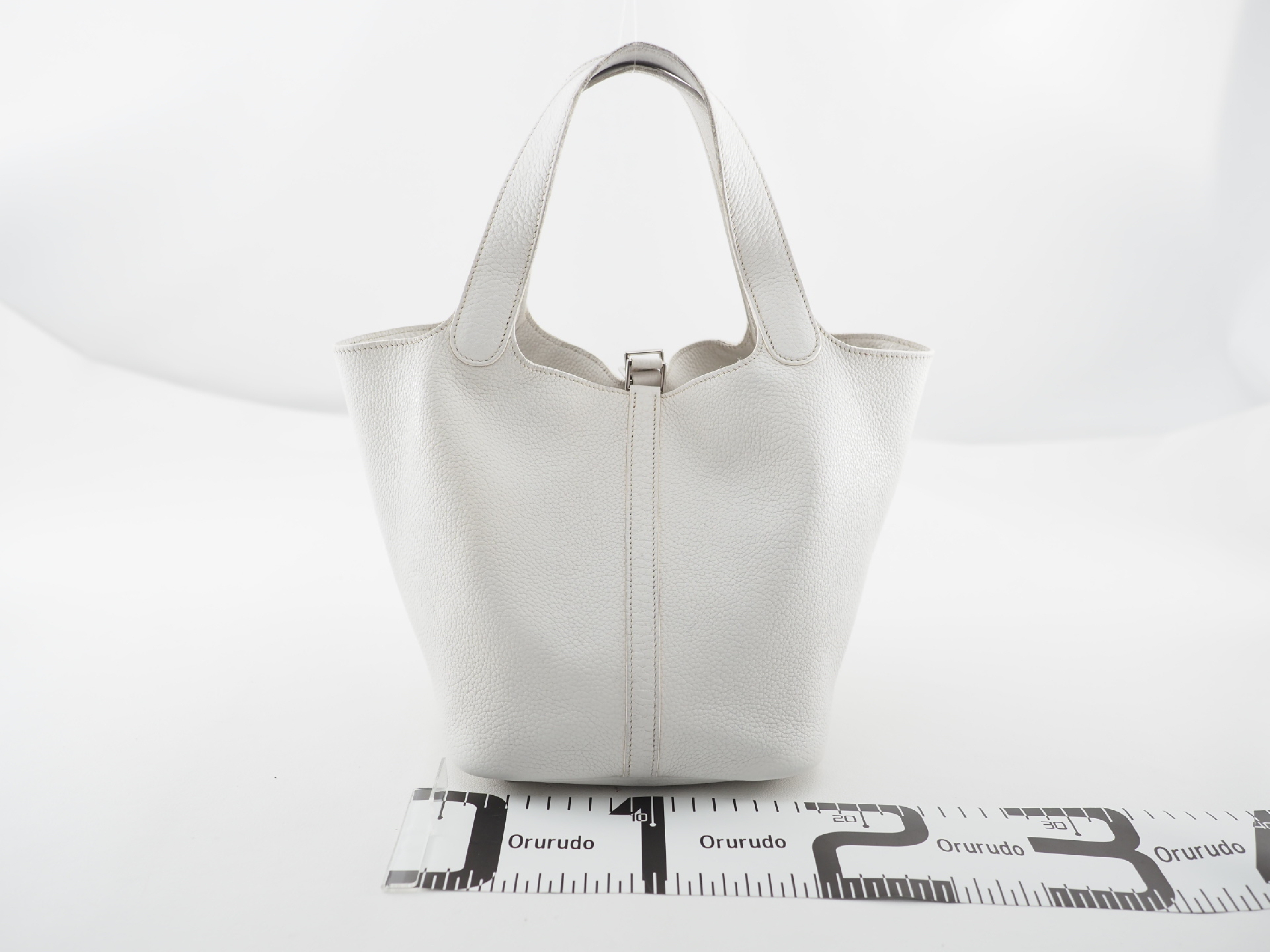 Picotin MM White All Leather Handbag with Silver Hardware — view 2